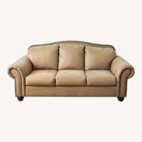 Brown Microfiber Sofa with Nailhead Trim