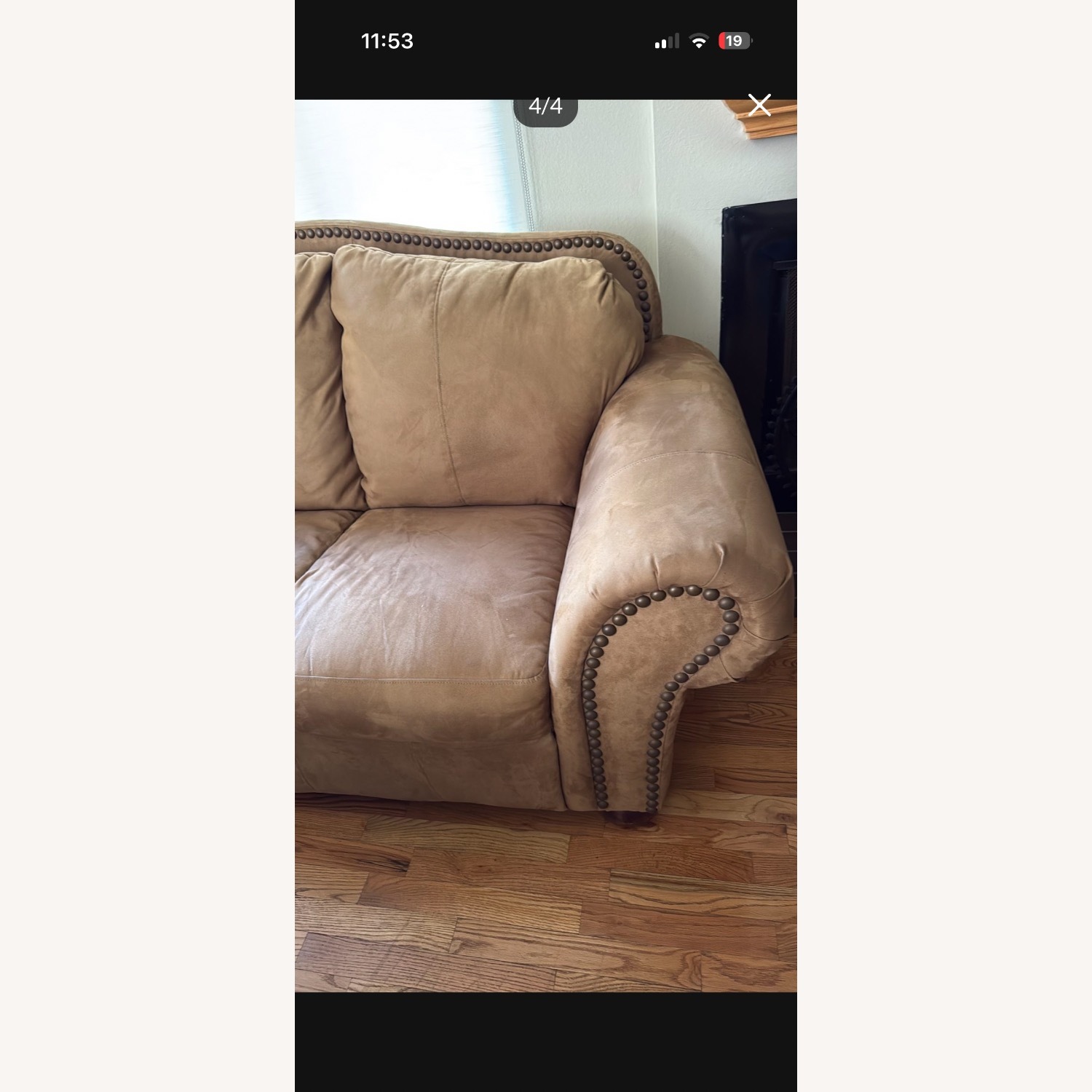 Brown Microfiber Sofa with Nailhead Trim - image-4