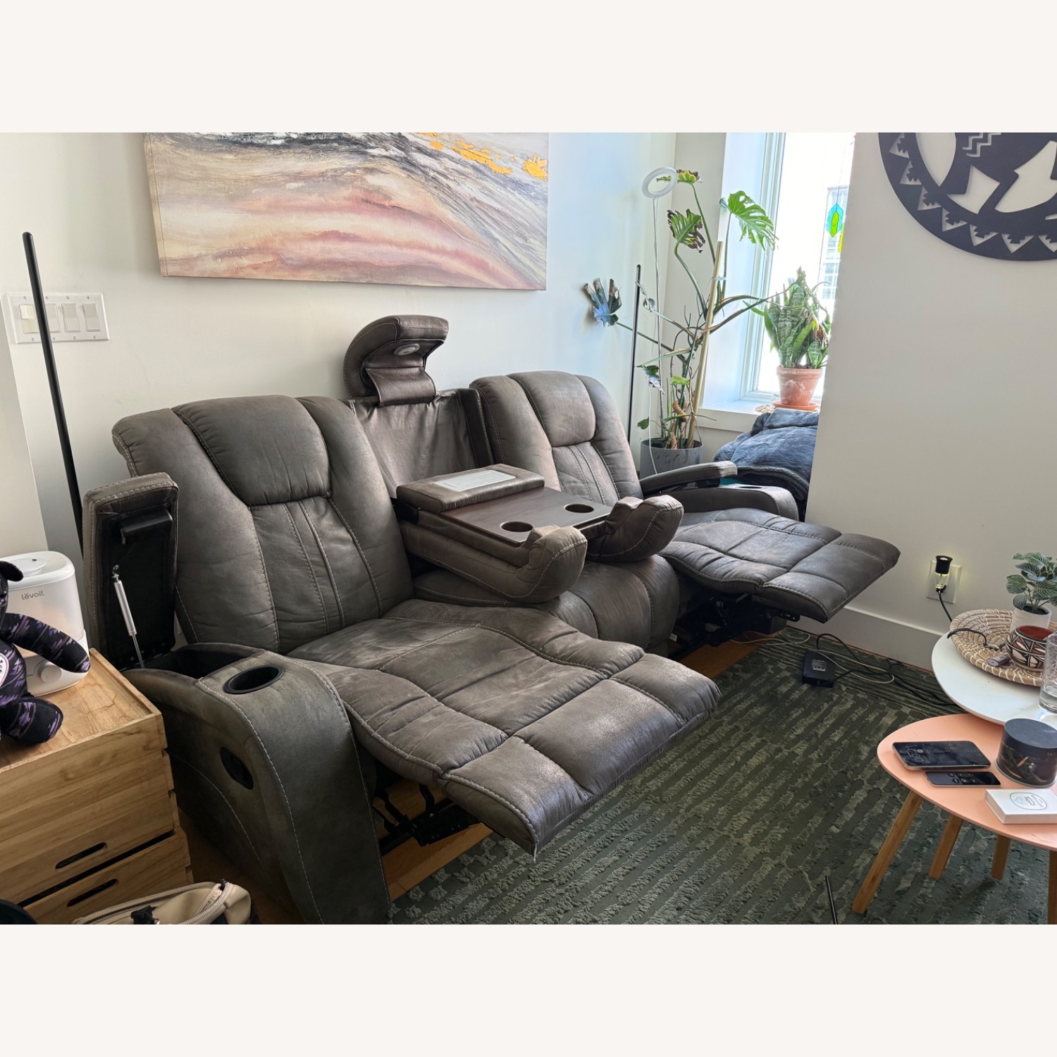 Grey Reclining Sofa - image-1