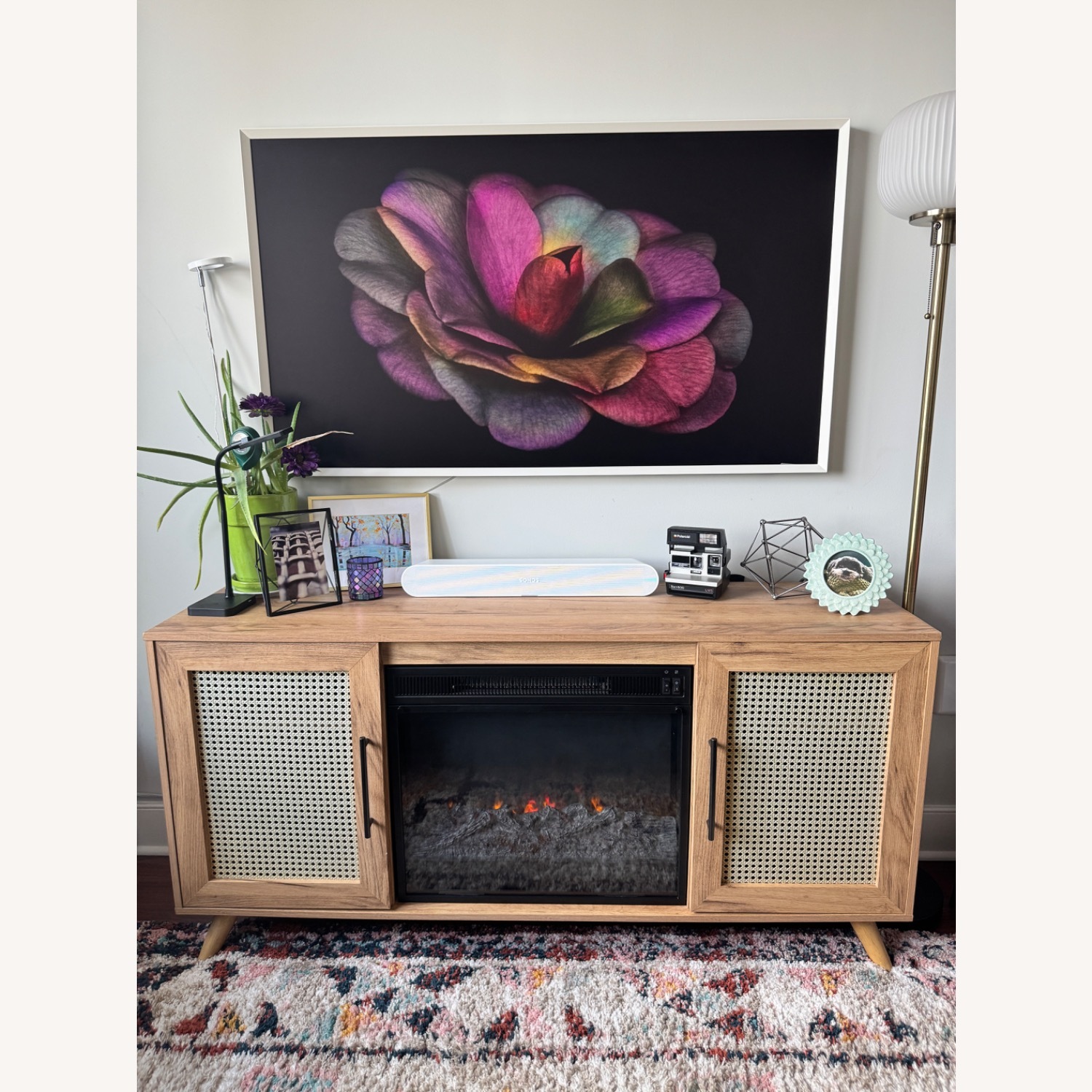 TV Stand for TVs up to 60" with Electric Fireplace, Campbell Oak - image-1