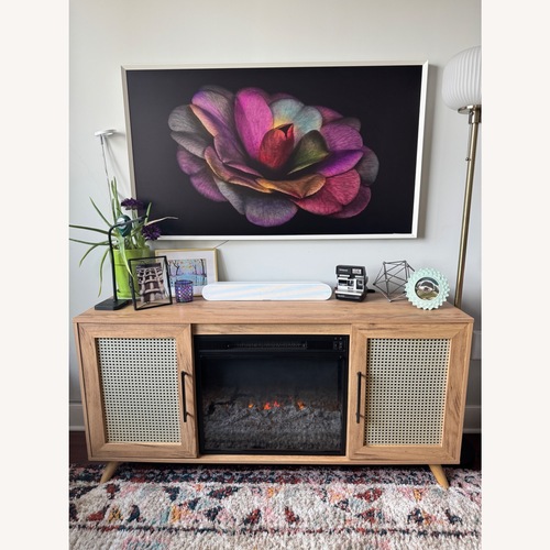 Used TV Stand for TVs up to 60" with Electric Fireplace, Campbell Oak for sale on AptDeco
