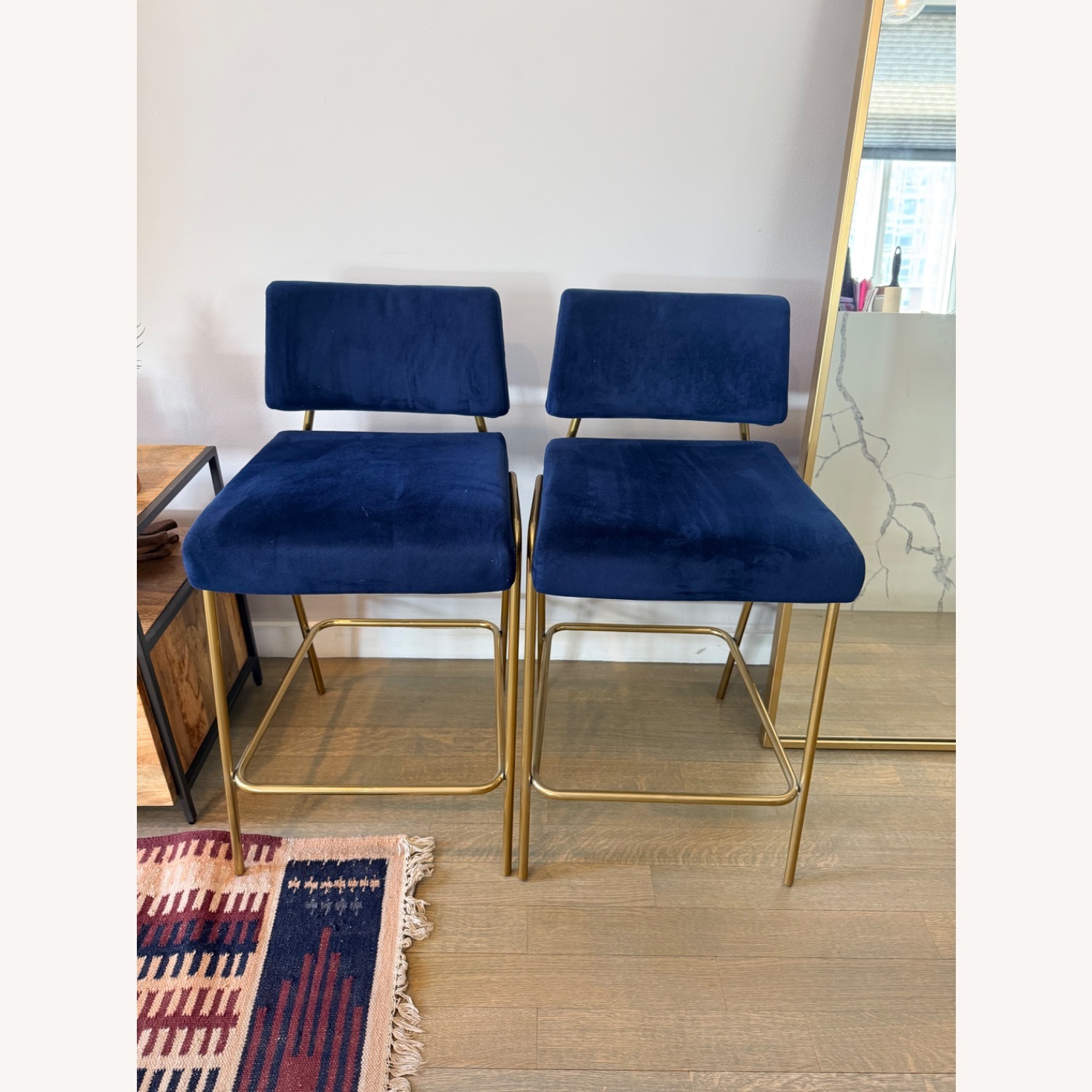 West Elm Wire Frame Blue Brass Stools - image-7