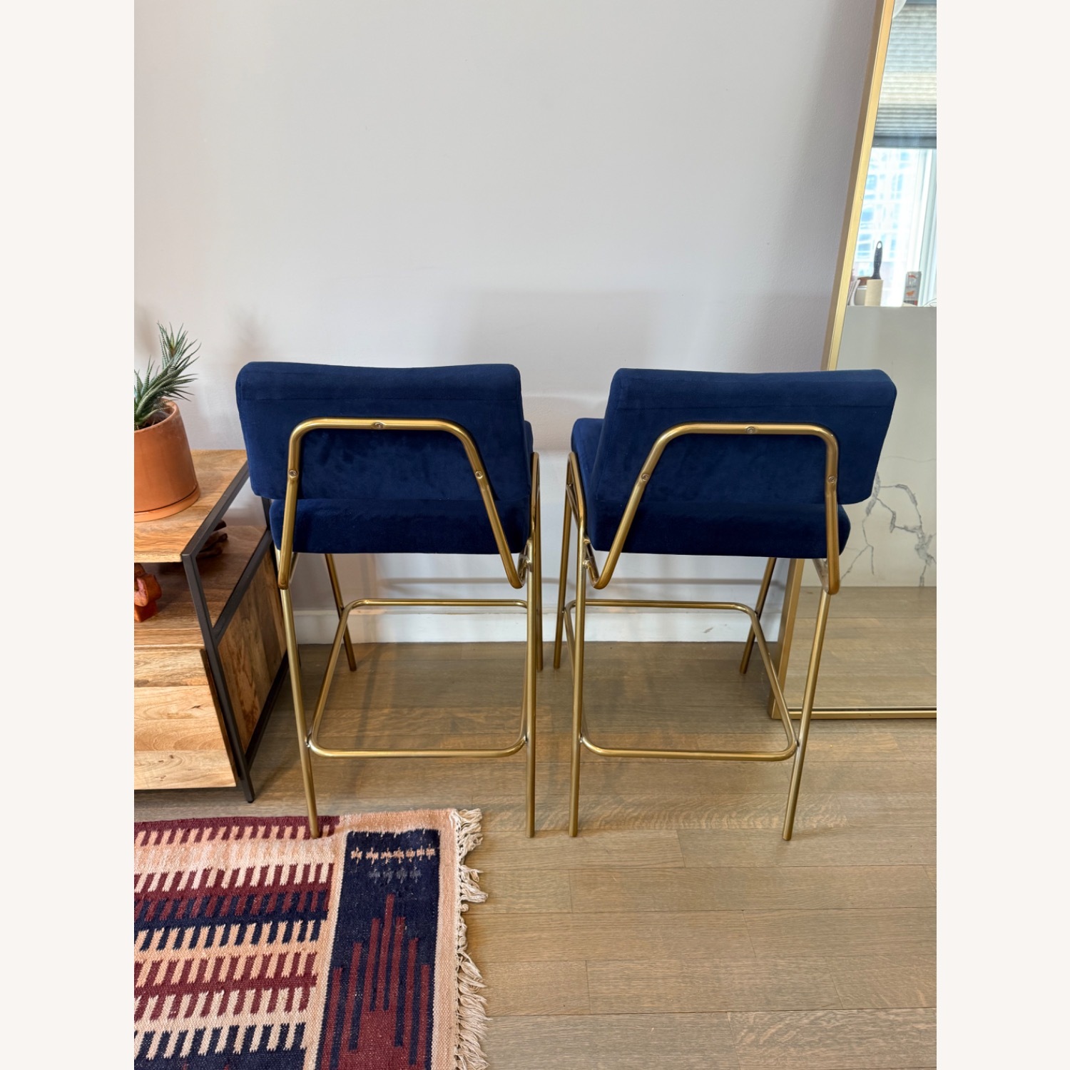 West Elm Wire Frame Blue Brass Stools - image-2