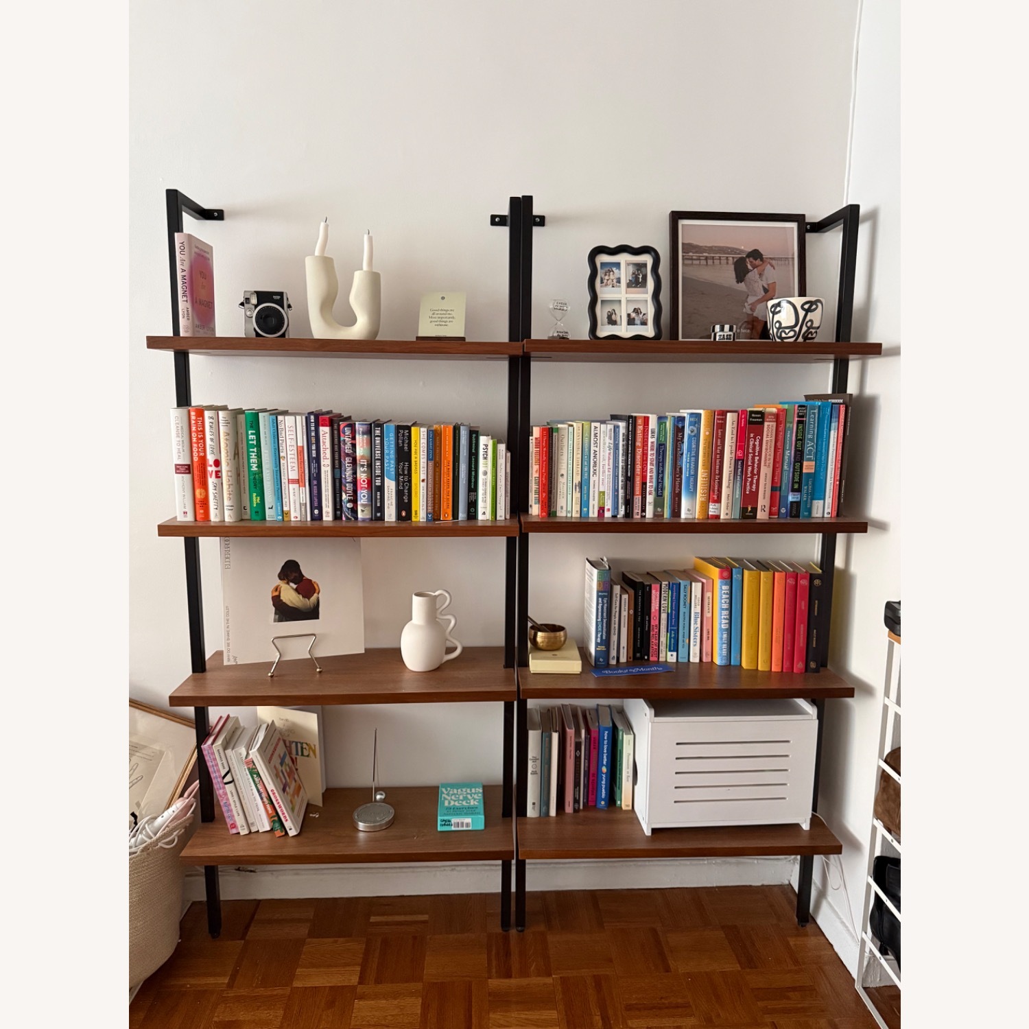 CB2 70” Helix Walnut Wood Wall Mount Bookshelf - image-1