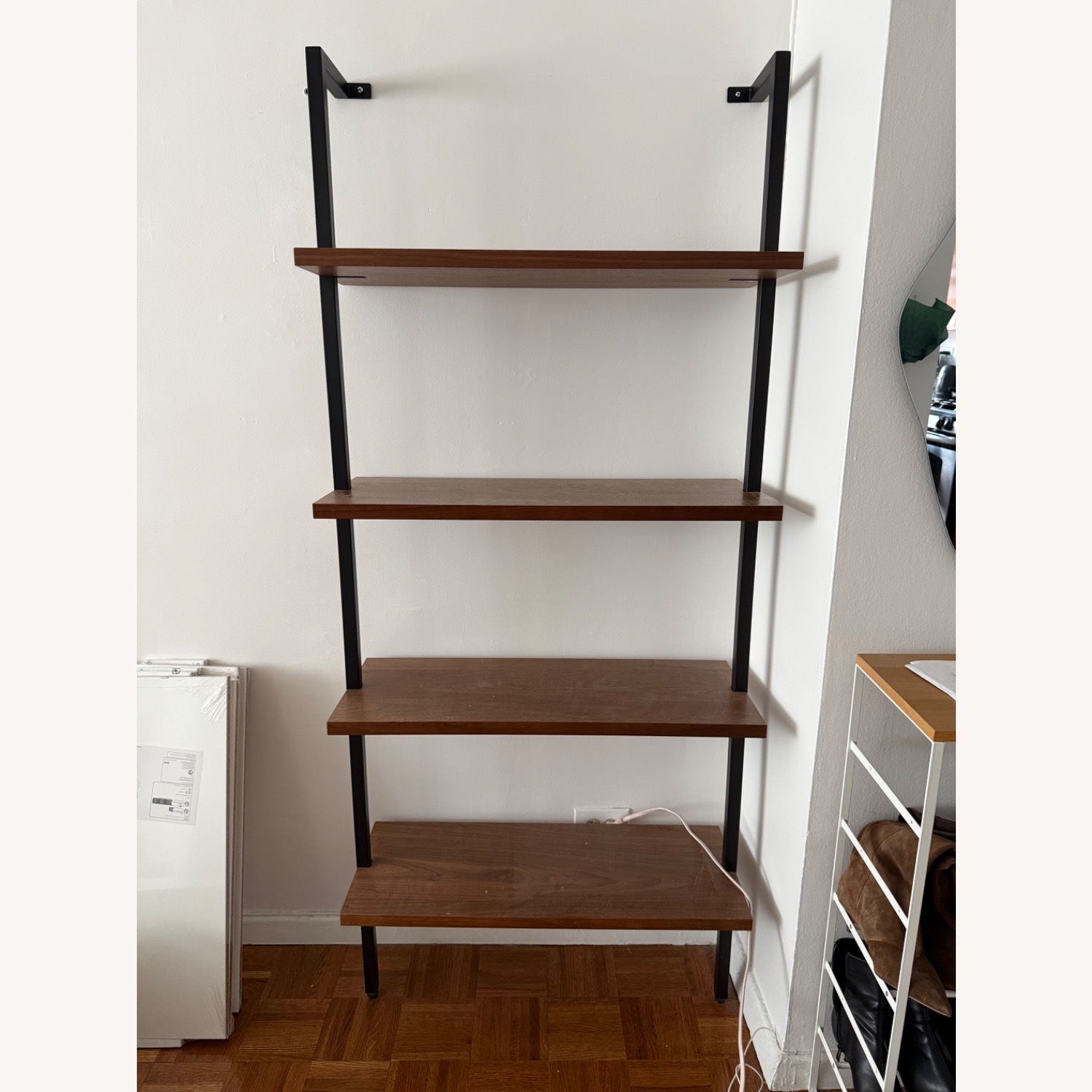 CB2 70” Helix Walnut Wood Wall Mount Bookshelf - image-2
