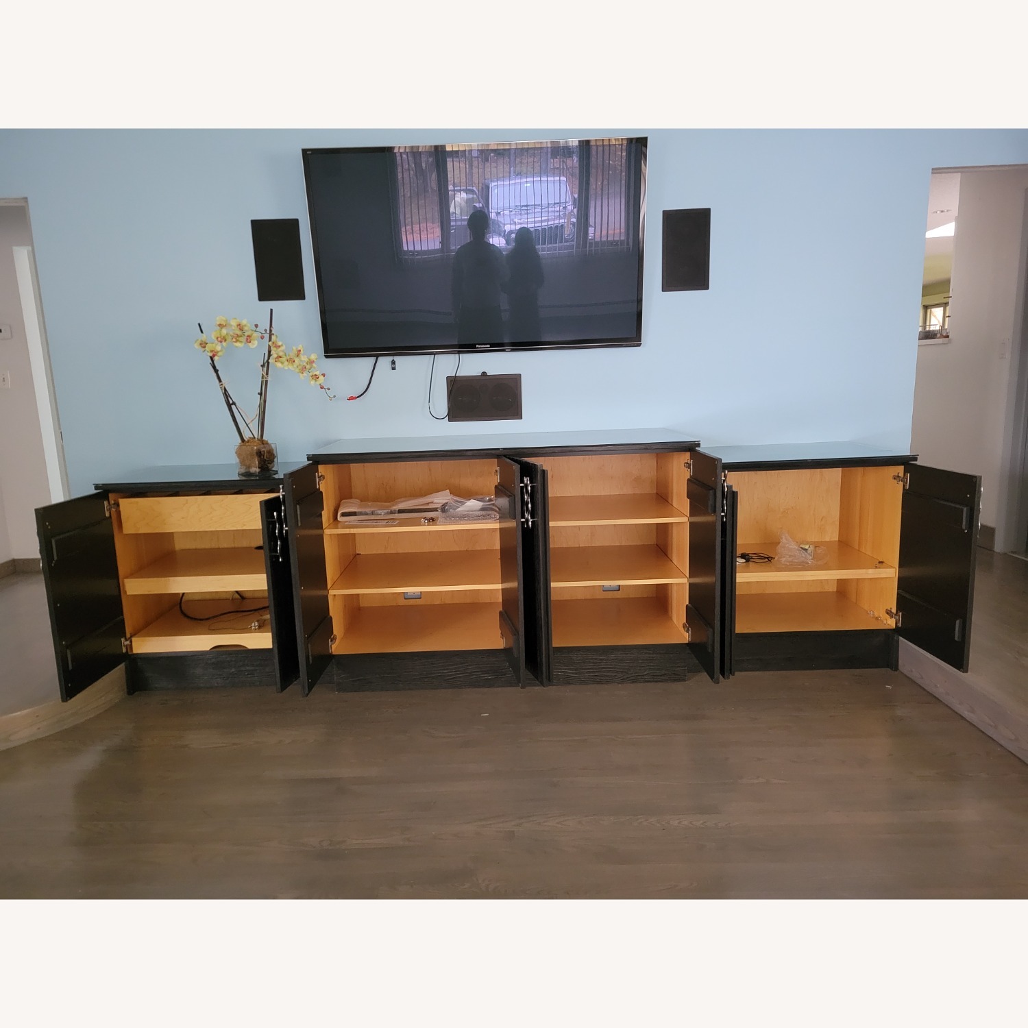 Contemporary Black Media Console & Cabinet Set - image-2