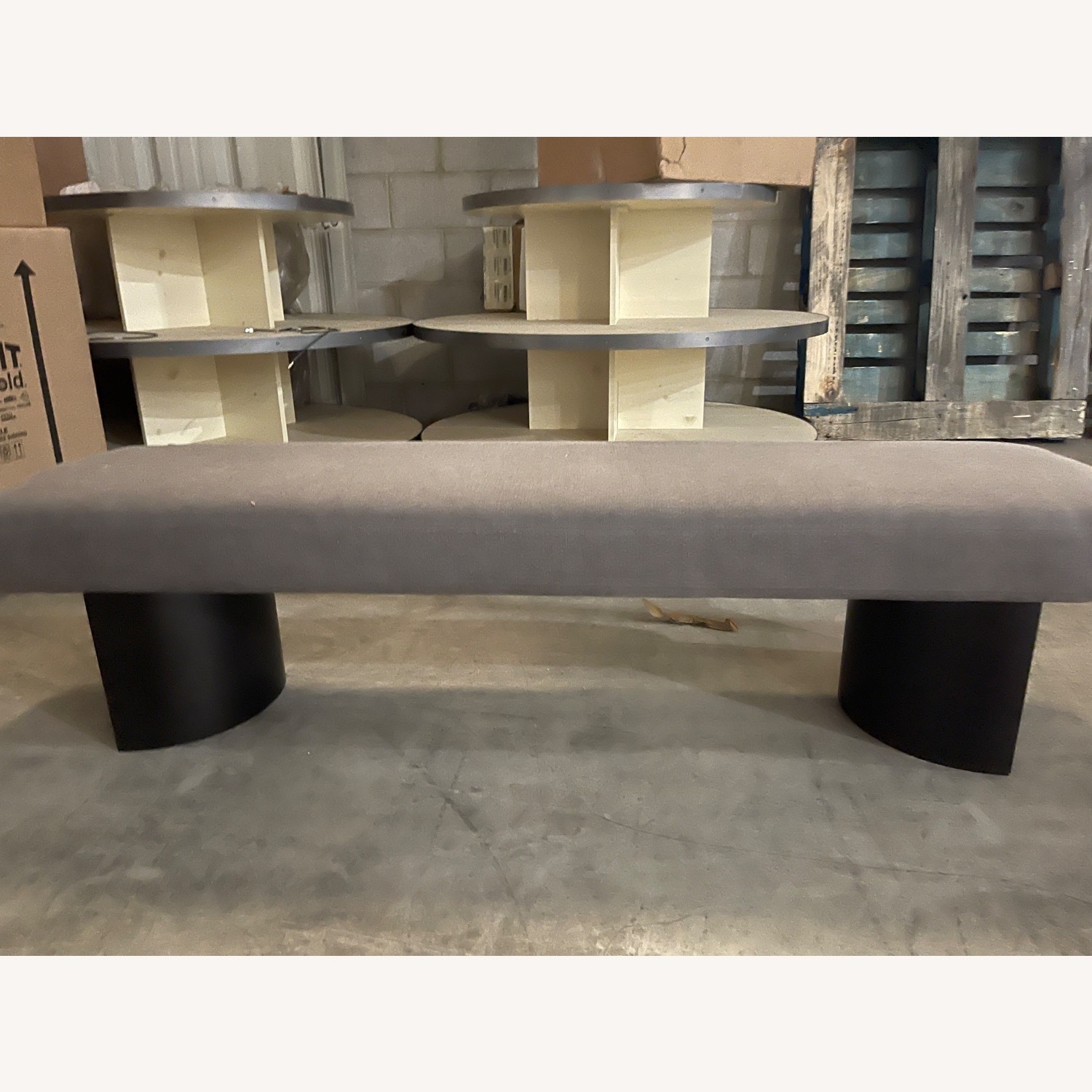 CB2 Light Gray Fabric Bench - image-6