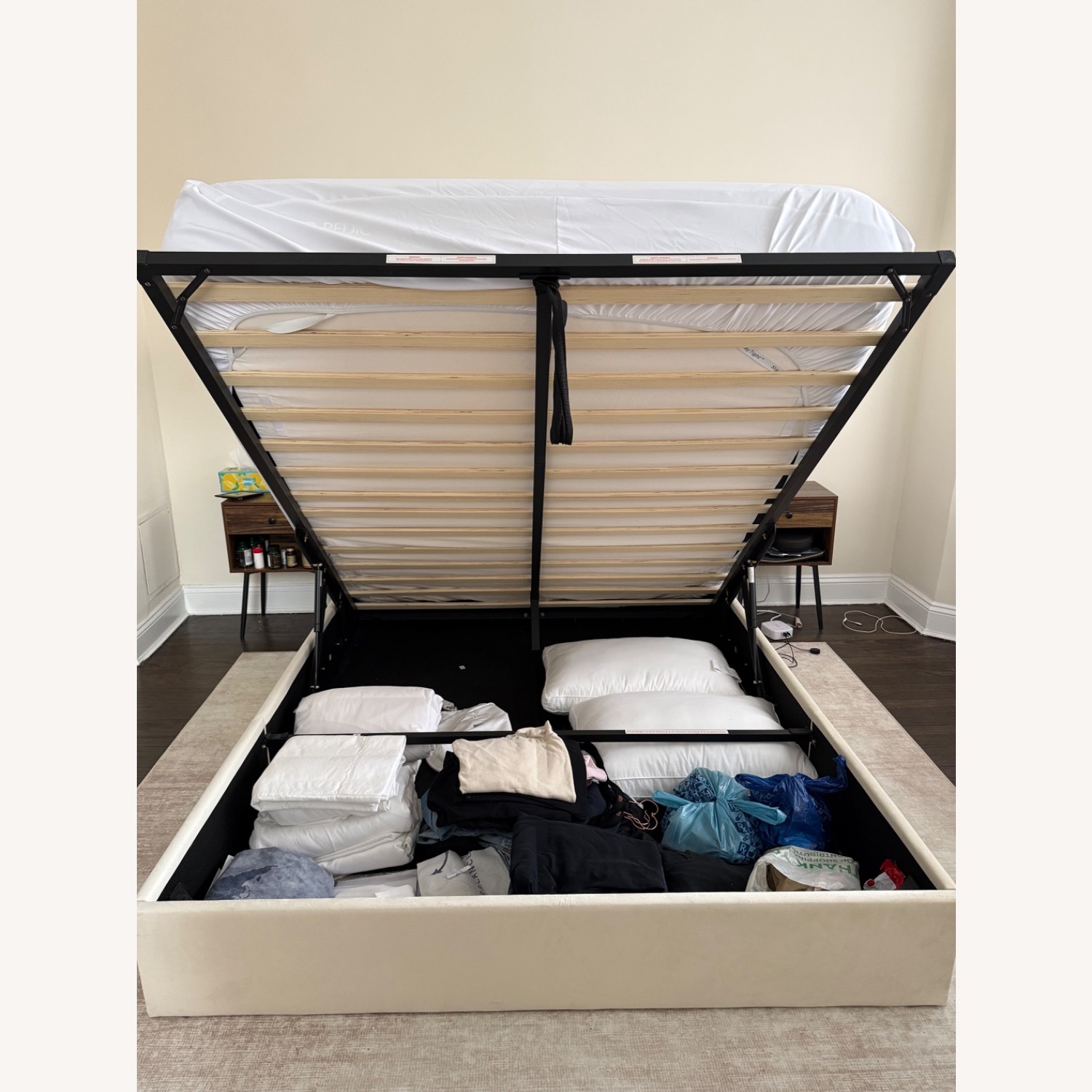 Queen Storage Bed Frame with Wingback Headboard - image-3