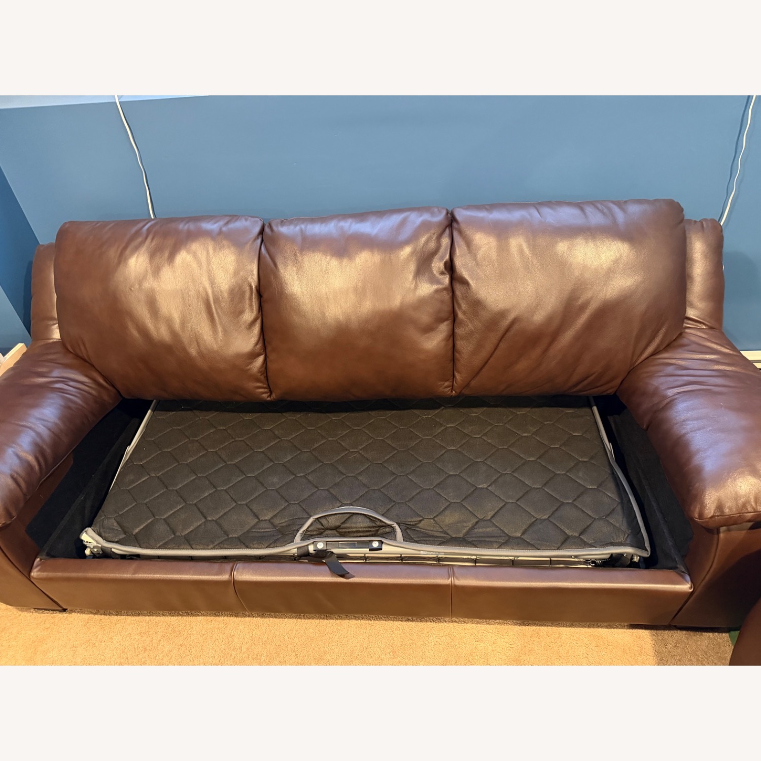 Macy's Dark Brown Leather Sleeper Sofa - image-3