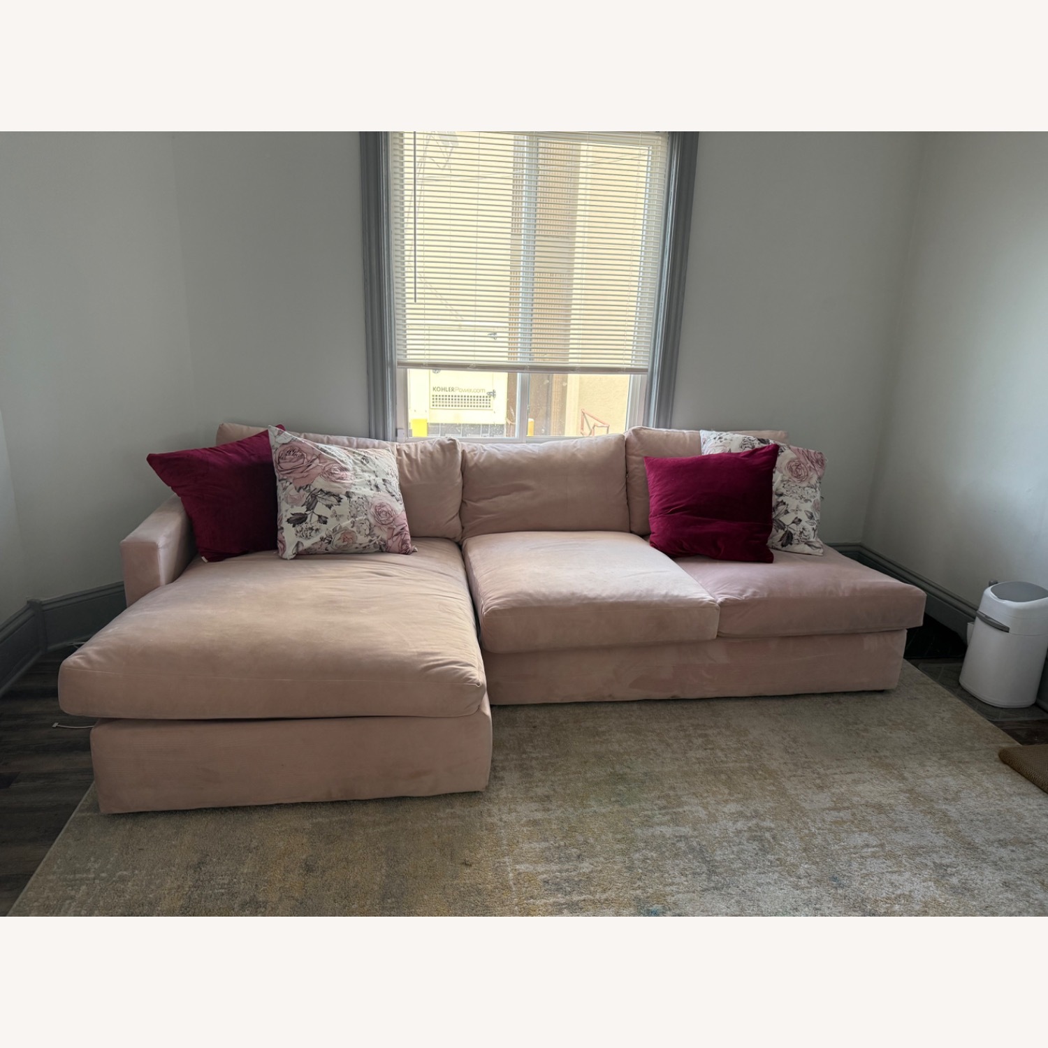 Living Spaces Pink Velvet 2 Piece Sectional - image-1