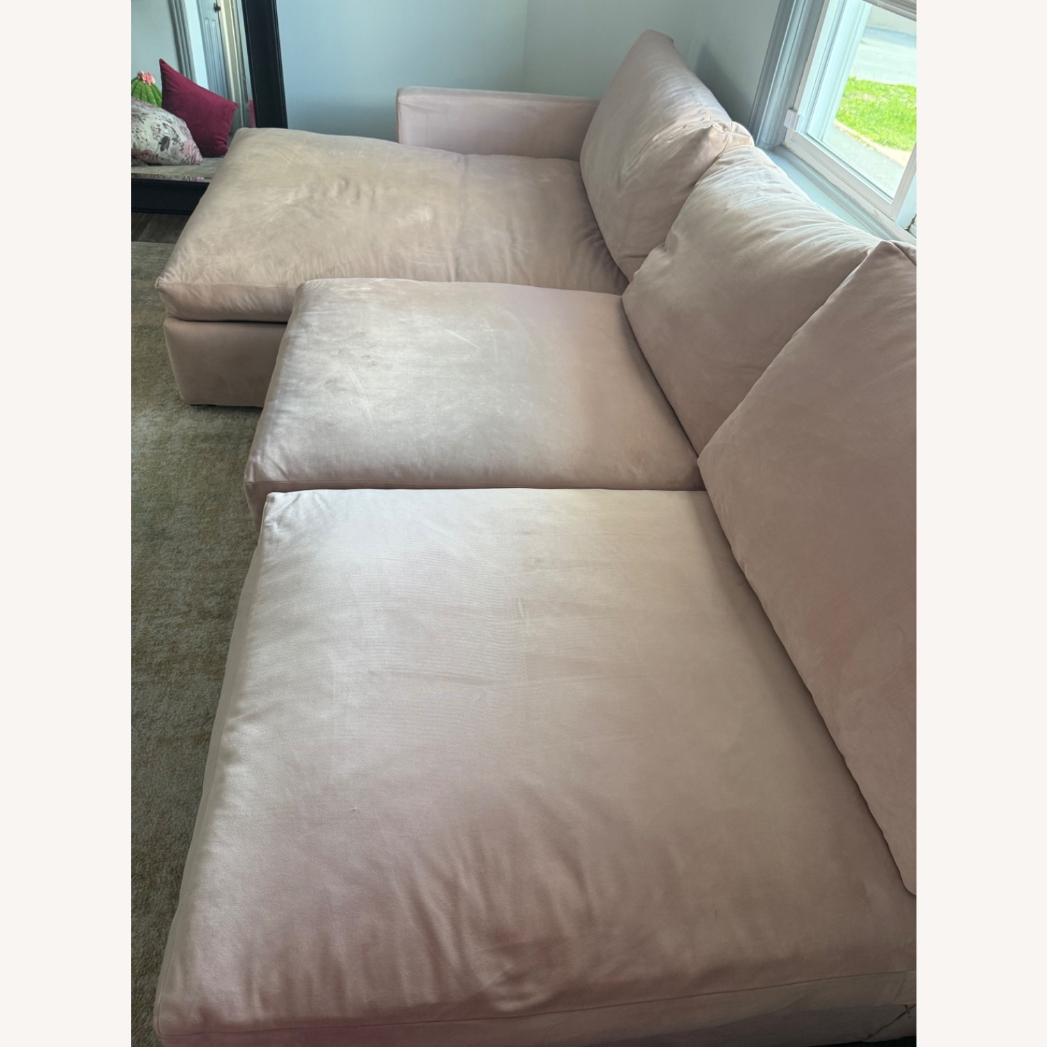 Living Spaces Pink Velvet 2 Piece Sectional - image-3
