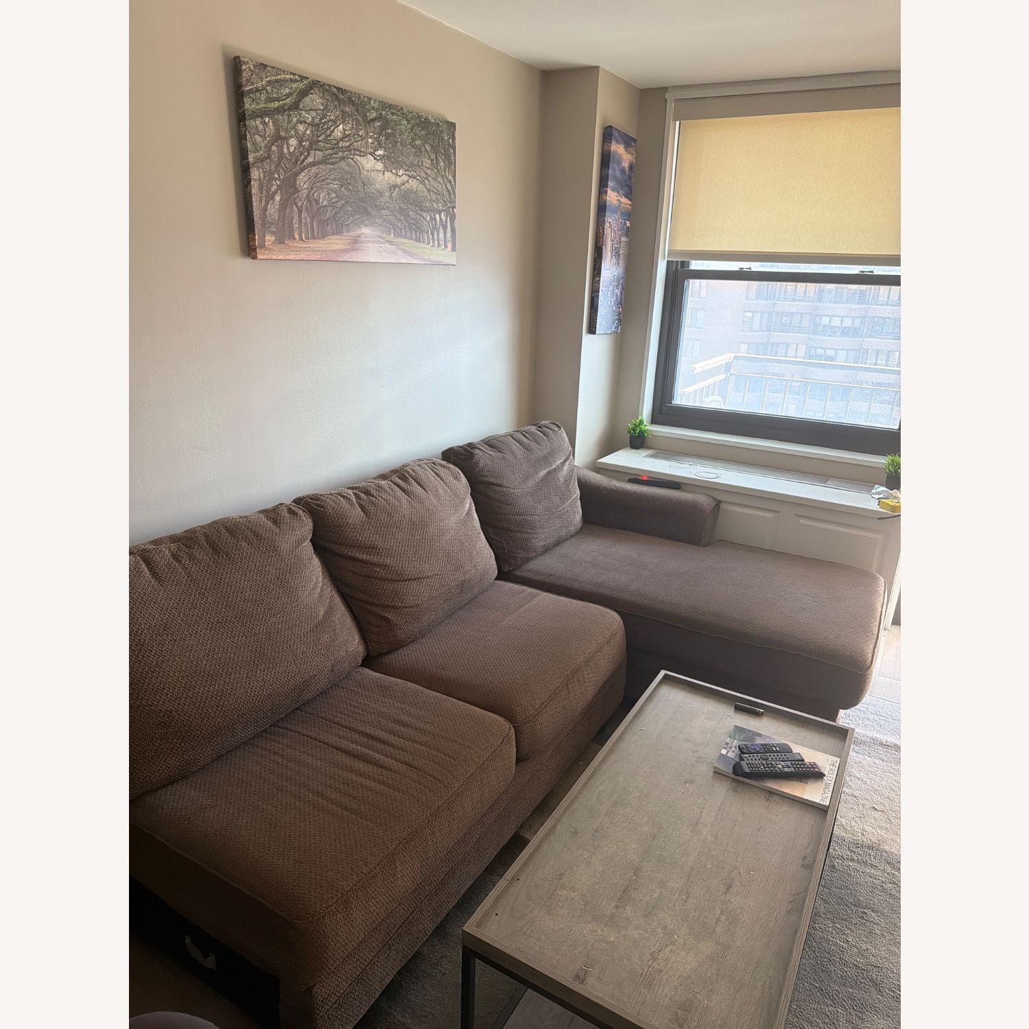 Dark Brown Fabric 2 Piece Sectional - image-1
