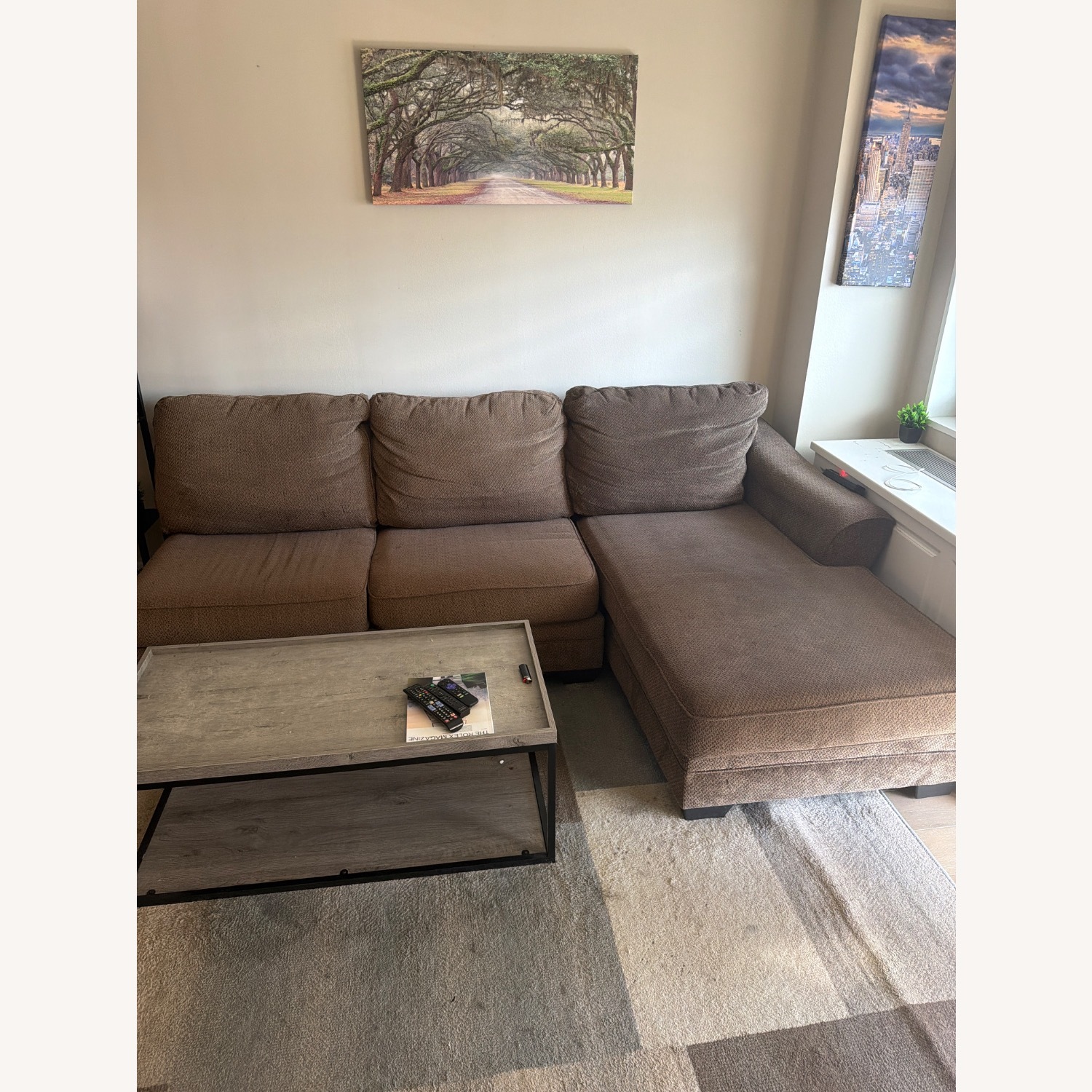 Dark Brown Fabric 2 Piece Sectional - image-2