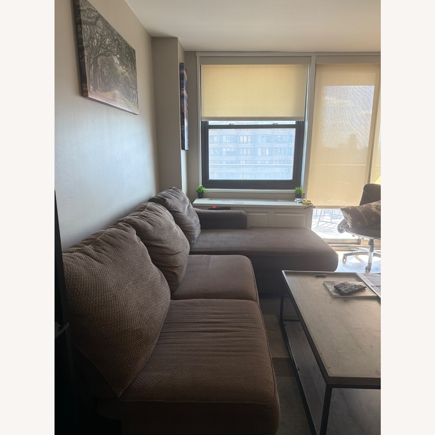 Dark Brown Fabric 2 Piece Sectional - image-3