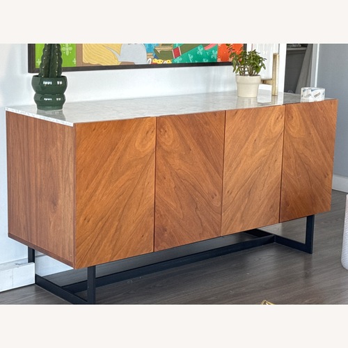 Used CB2 Suspend 57" Walnut Console with Marble for sale on AptDeco