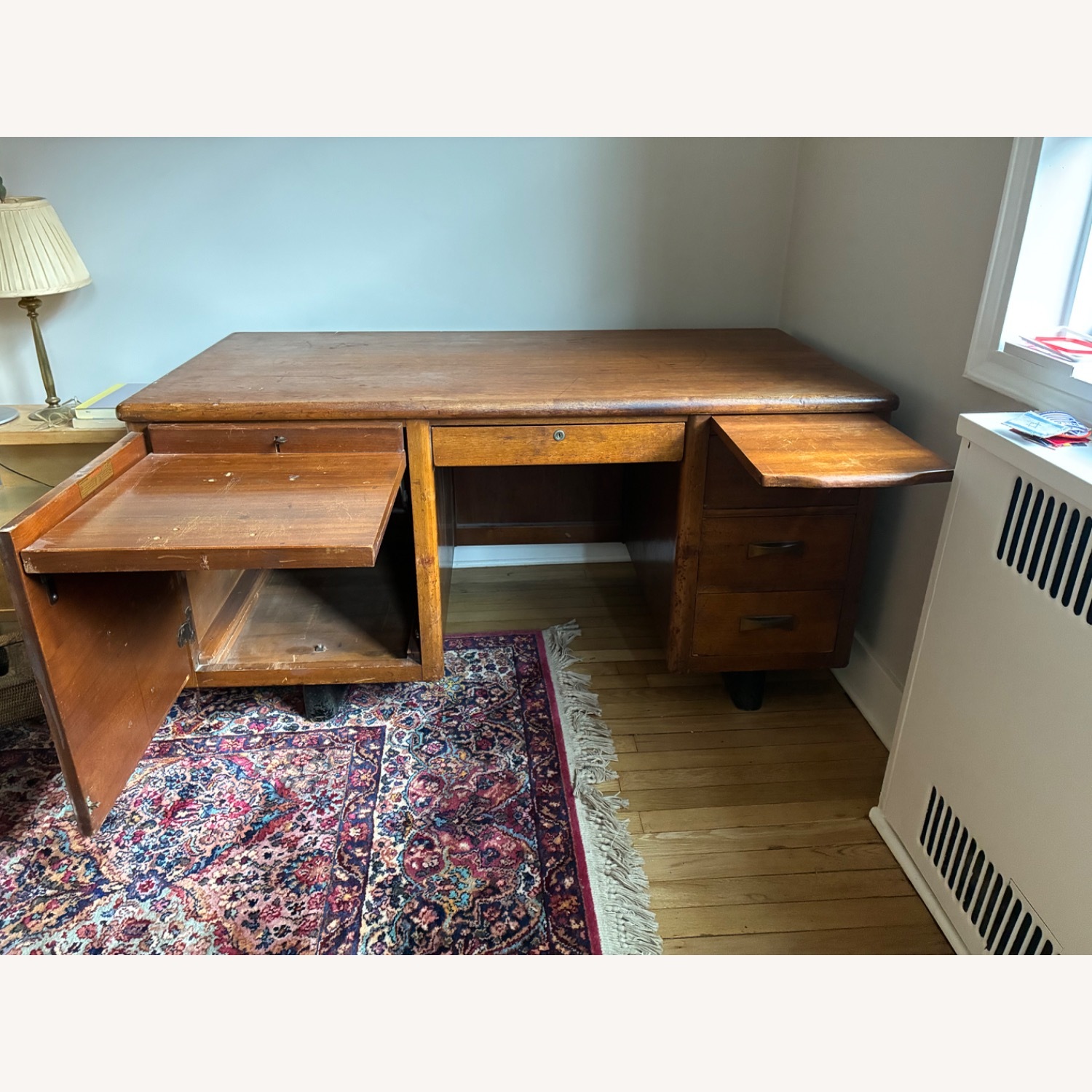 Vintage Oak Double-Pedestal Executive Desk - image-7