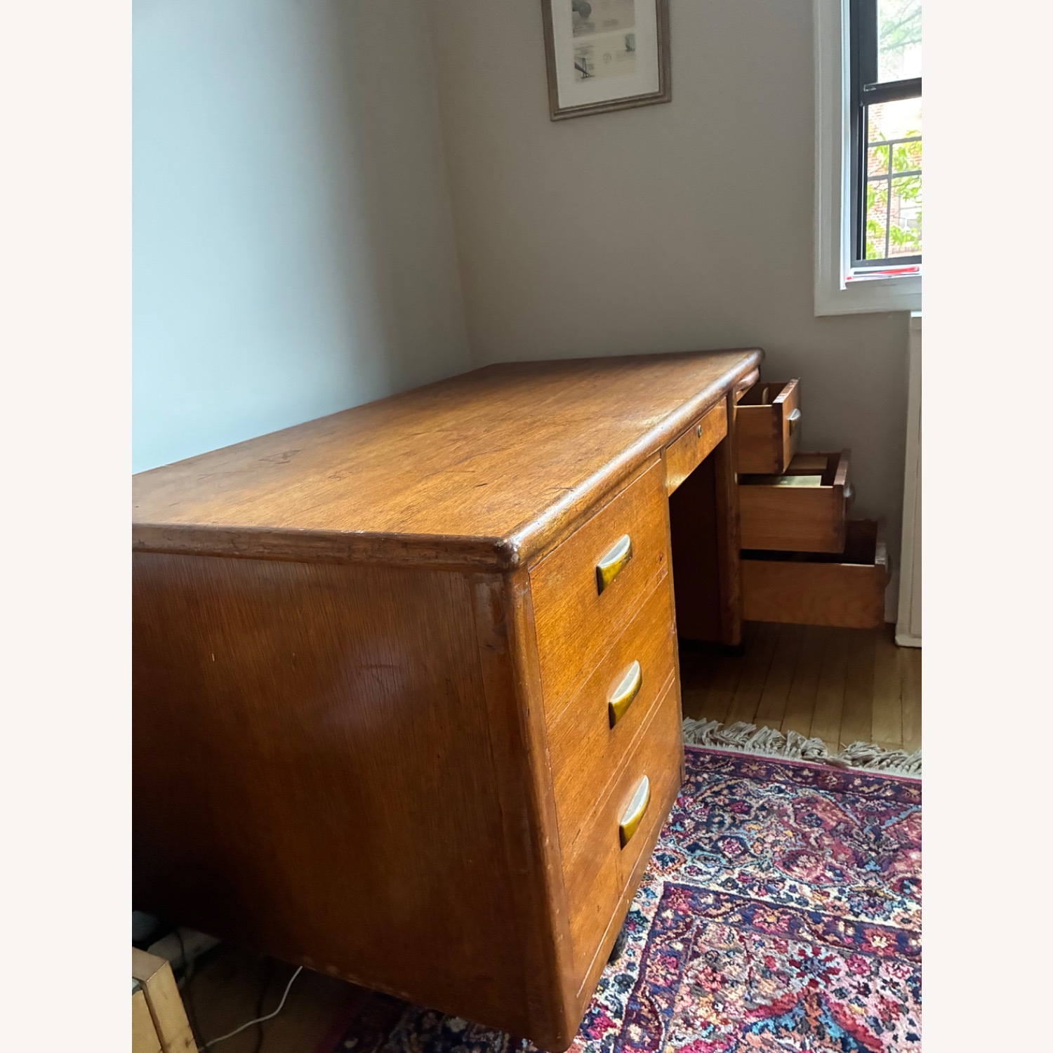 Vintage Oak Double-Pedestal Executive Desk - image-5