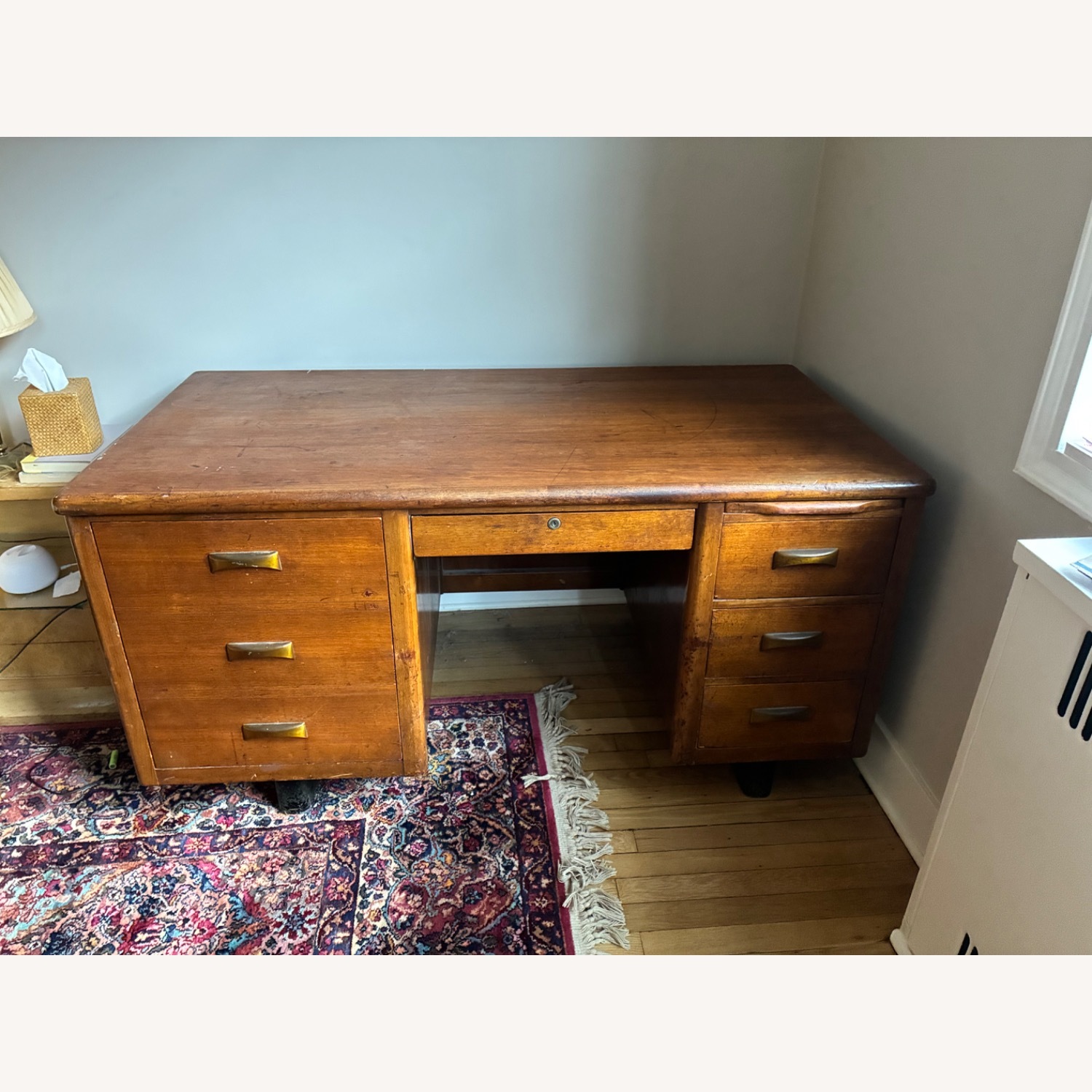 Vintage Oak Double-Pedestal Executive Desk - image-1