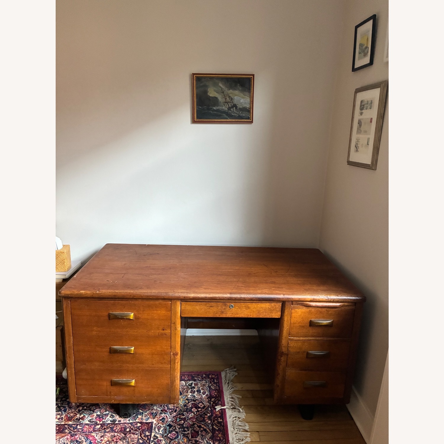 Vintage Oak Double-Pedestal Executive Desk - image-10