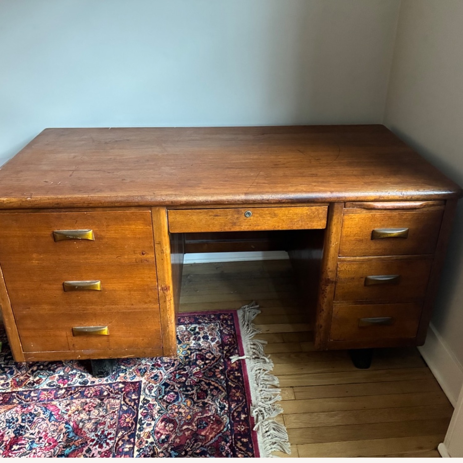 Vintage Oak Double-Pedestal Executive Desk - image-9