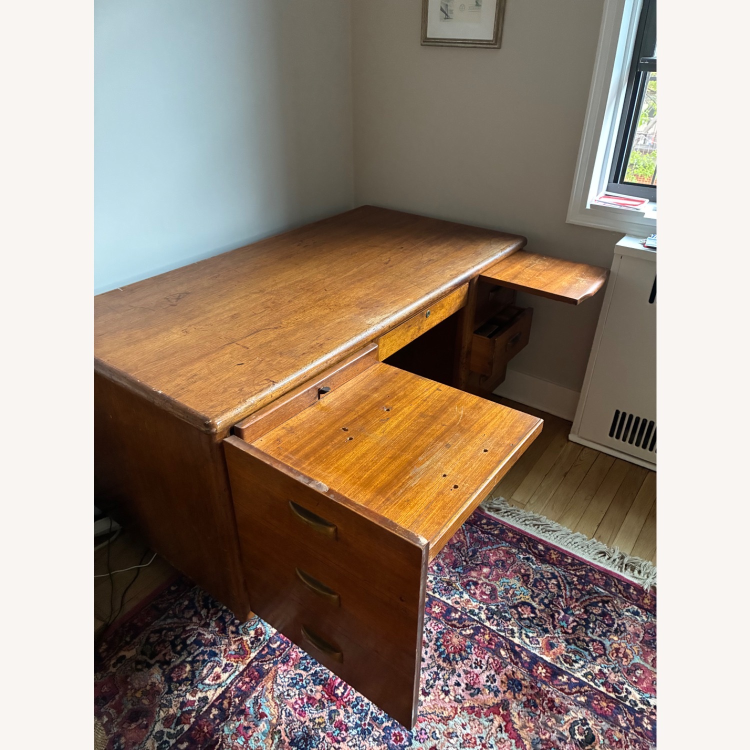 Vintage Oak Double-Pedestal Executive Desk - image-6