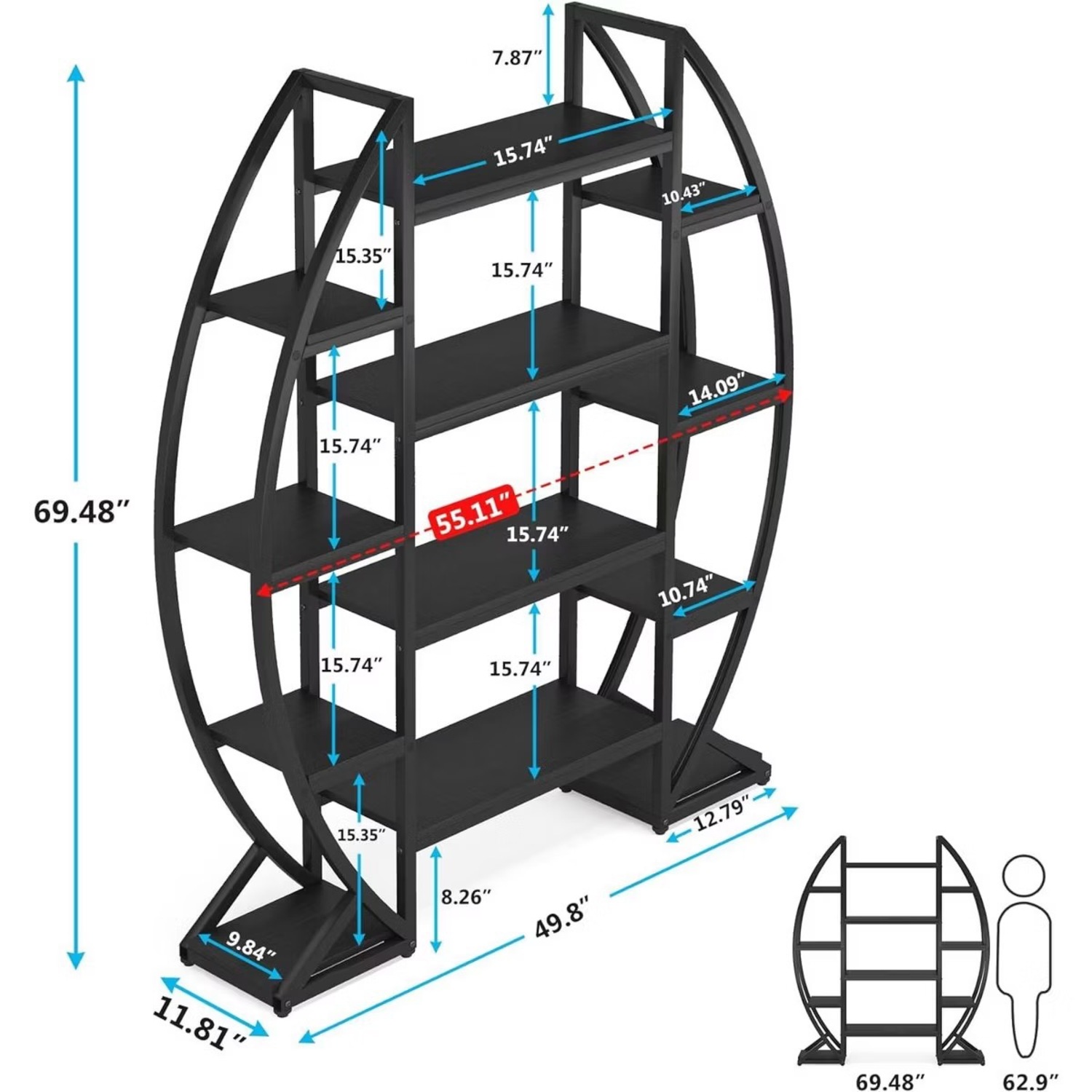 Target 55” Oval Bookshelf Industrial 5-Tier Etagere - image-2