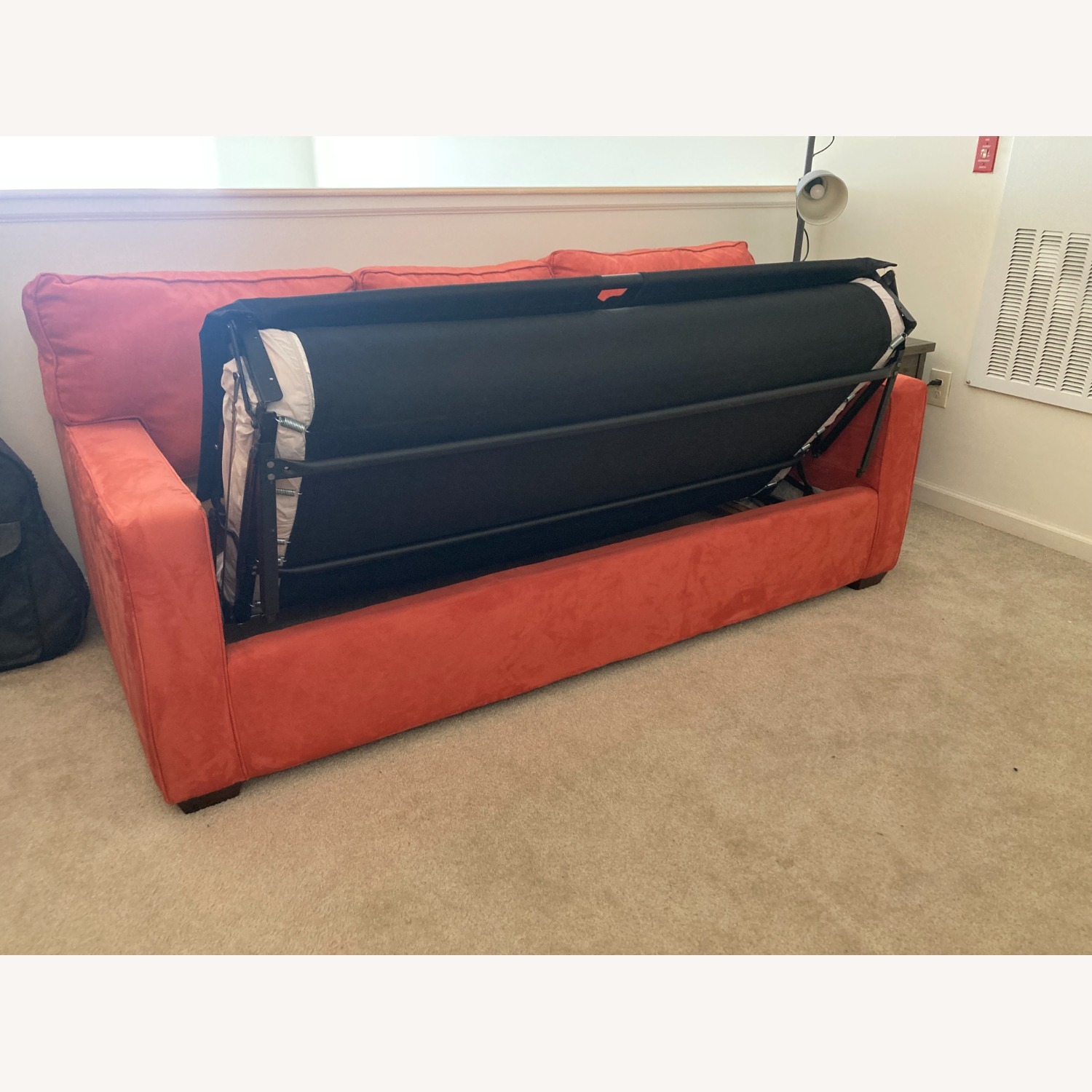 Orange Suede Sleeper Sofa - image-3
