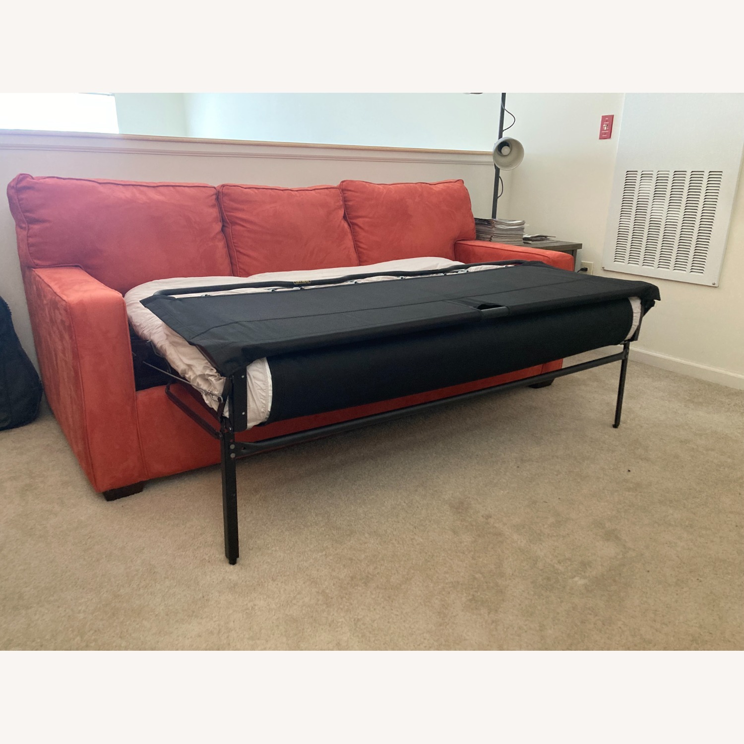 Orange Suede Sleeper Sofa - image-4