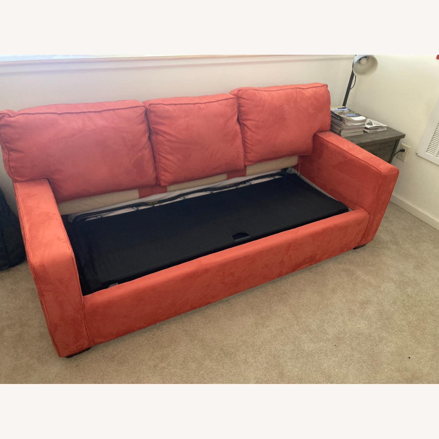 Orange Suede Sleeper Sofa - image-2