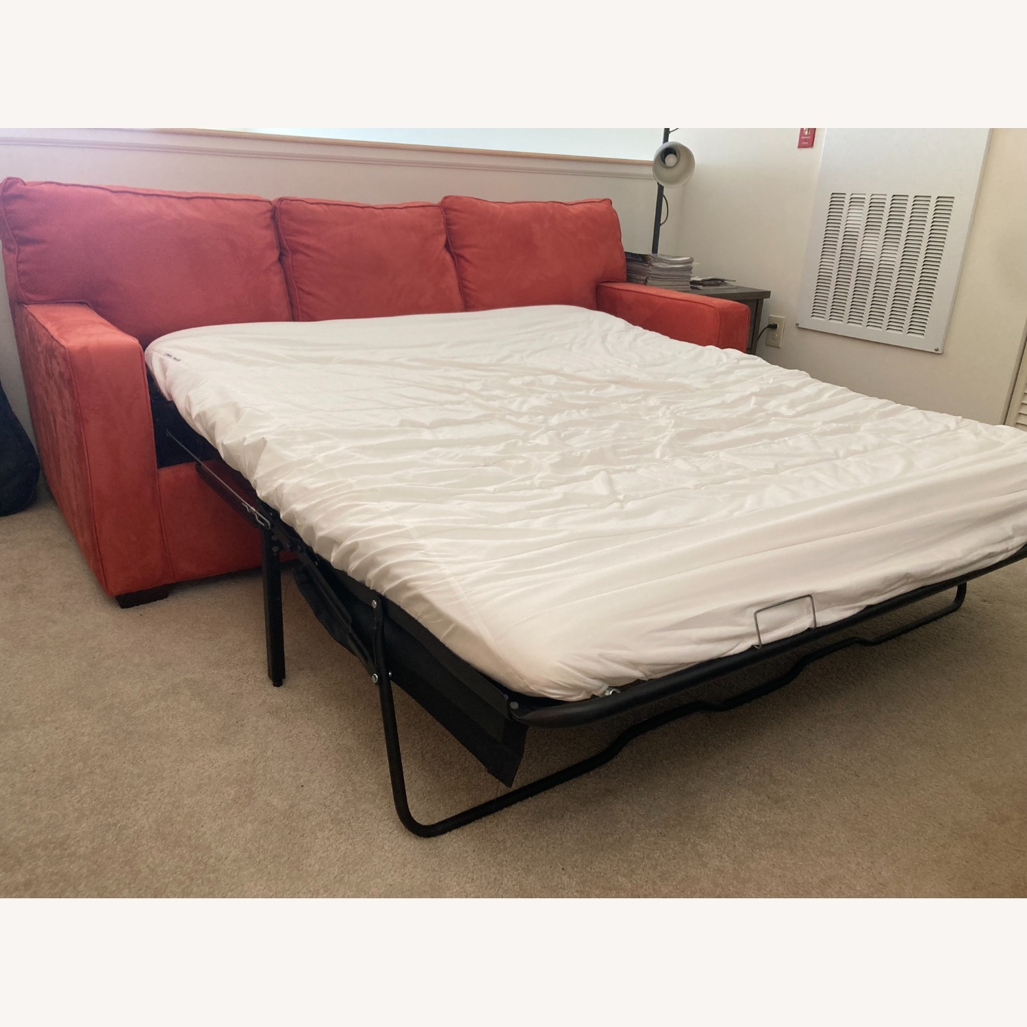 Orange Suede Sleeper Sofa - image-6