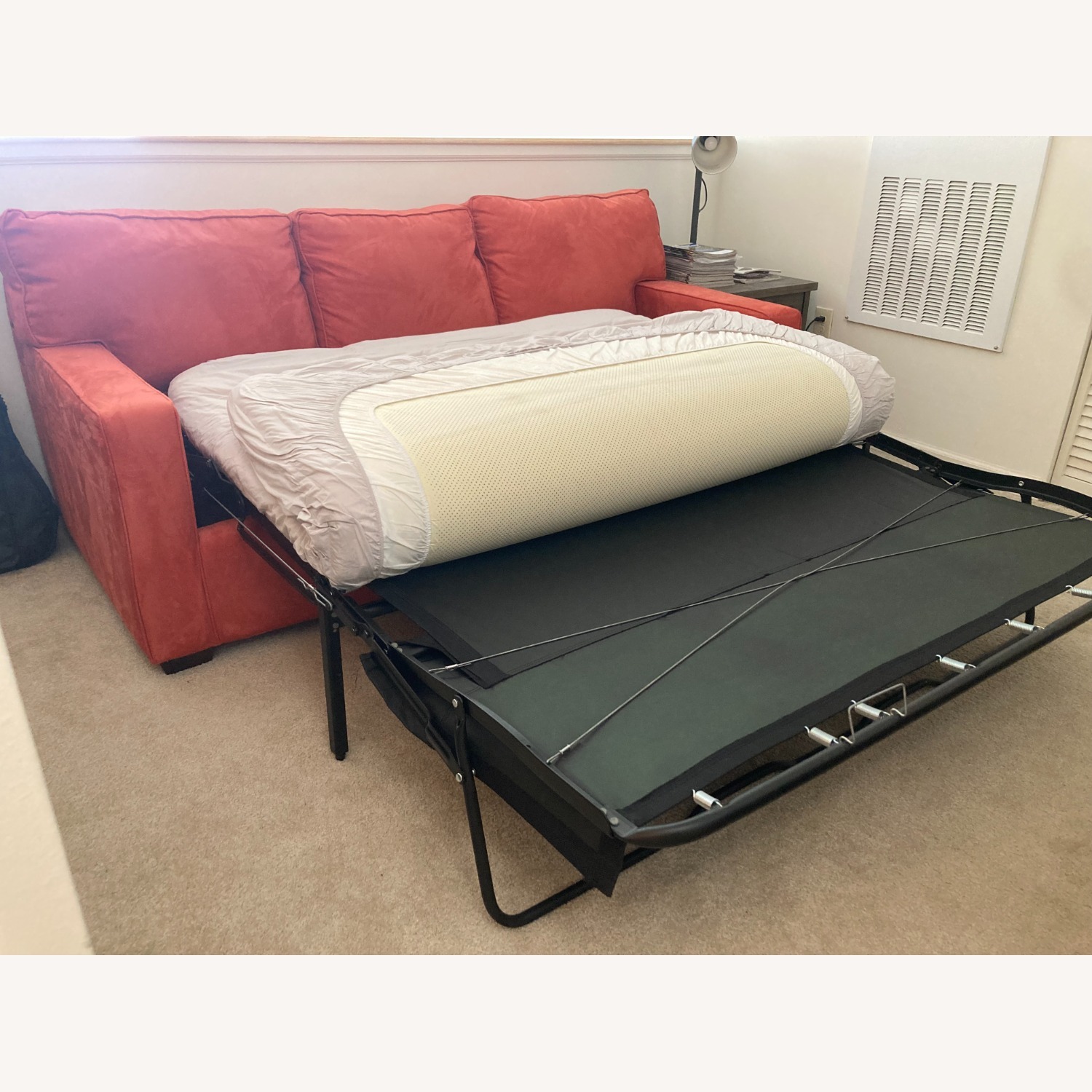 Orange Suede Sleeper Sofa - image-5