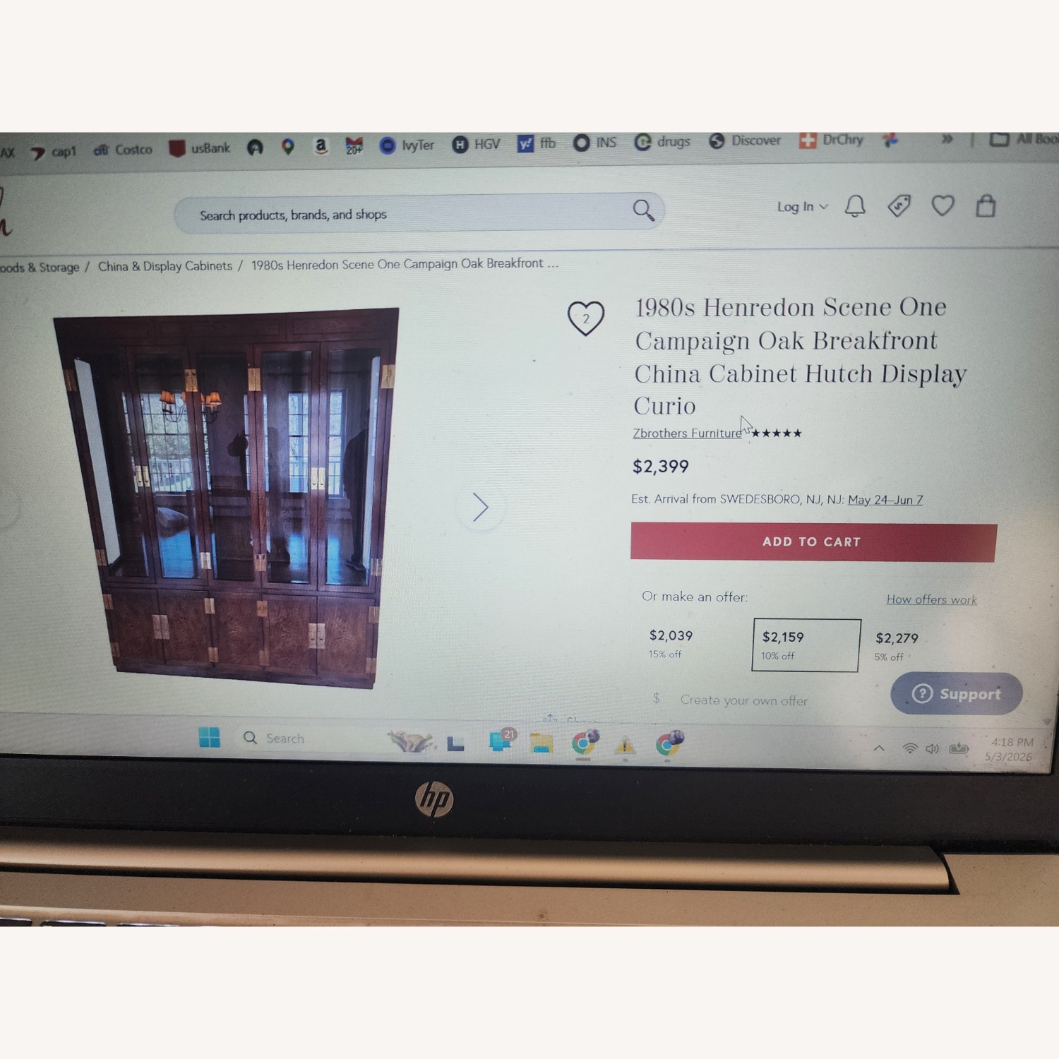 Henredon Campaign Scene One Dark Brown Bookcase - image-5