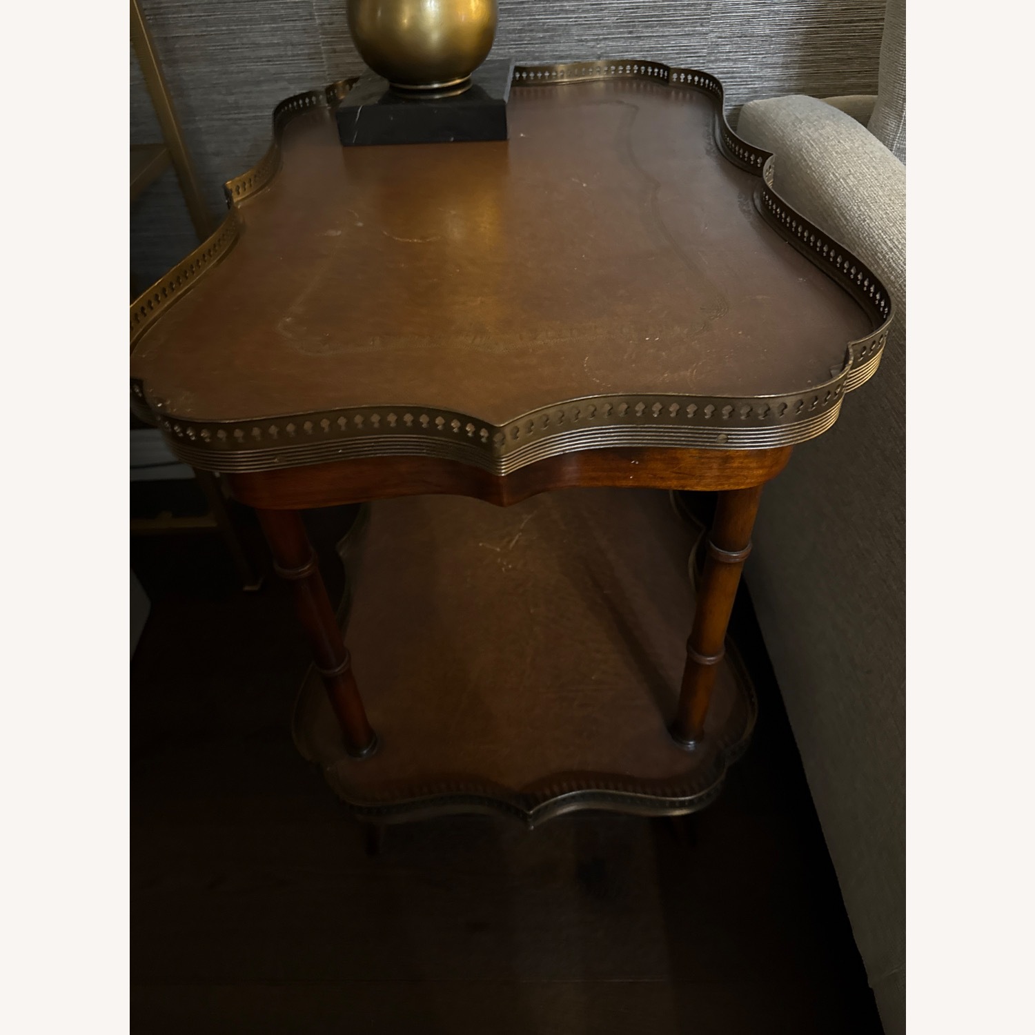 Theodore Alexander Dark Brown Leather Side Table - image-3