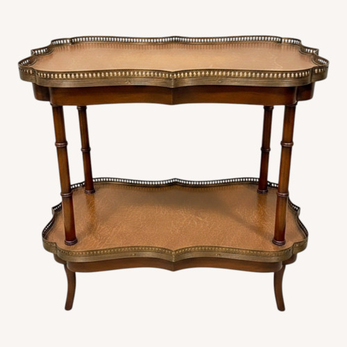 Used Theodore Alexander Dark Brown Leather Side Table for sale on AptDeco