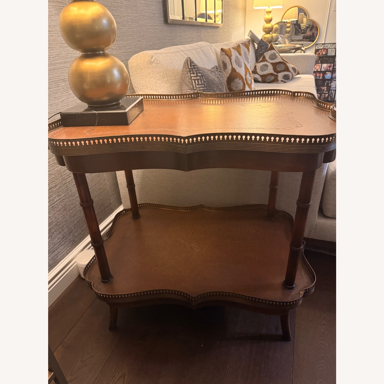 Theodore Alexander Dark Brown Leather Side Table - image-2