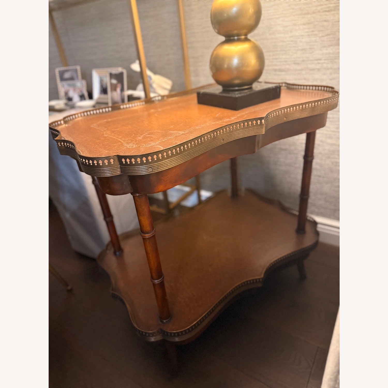 Theodore Alexander Dark Brown Leather Side Table - image-1