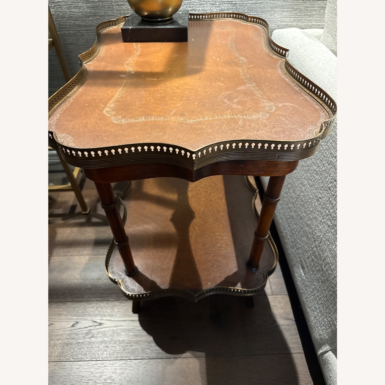 Theodore Alexander Dark Brown Leather Side Table - image-4
