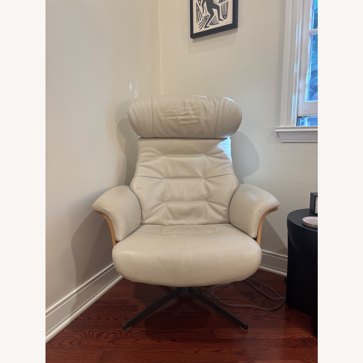 Living Spaces Jovan Eames Style Reclining Swivel Chair Ottoman  - image-2