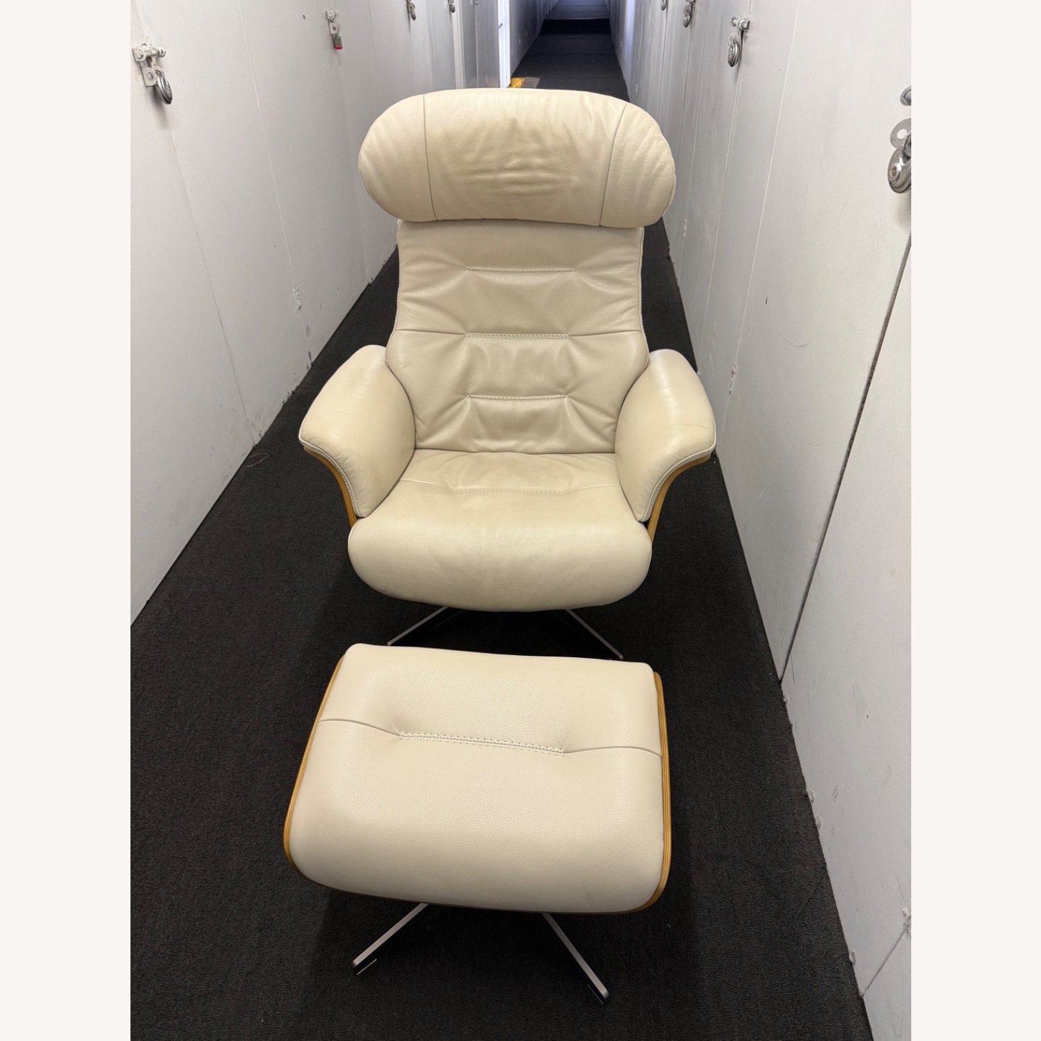 Living Spaces Jovan Eames Style Reclining Swivel Chair Ottoman  - image-3