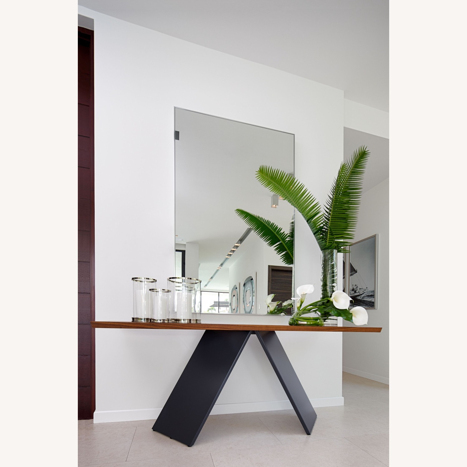 Console Table Wood Top with Black Base - image-2