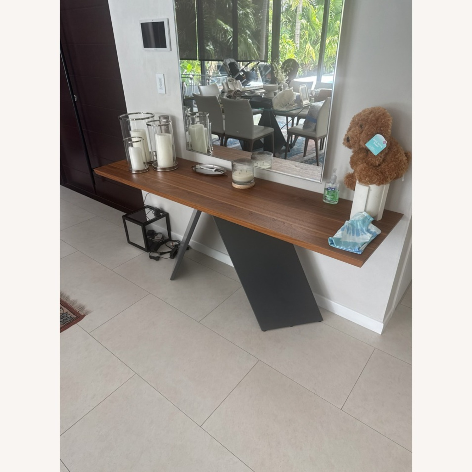 Console Table Wood Top with Black Base - image-1