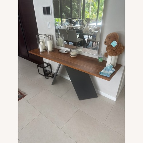 Used Console Table Wood Top with Black Base for sale on AptDeco