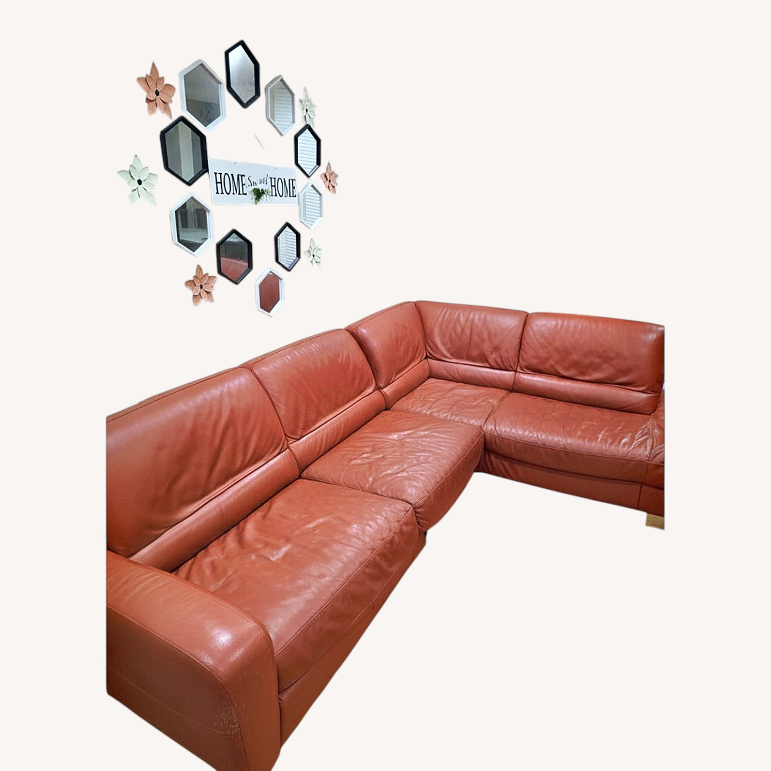 Macy's Orange Leather 2 Piece Sectional - image-5