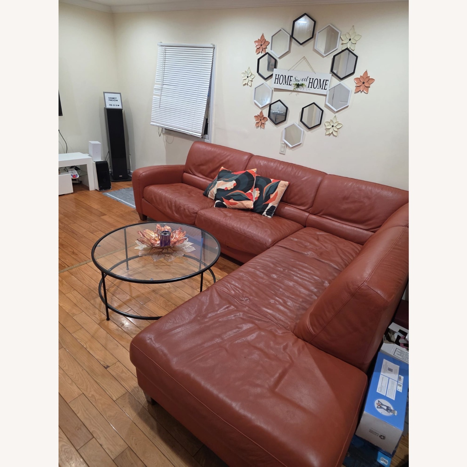 Macy's Orange Leather 2 Piece Sectional - image-2