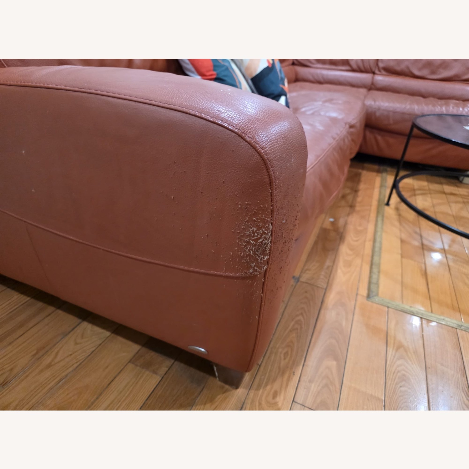 Macy's Orange Leather 2 Piece Sectional - image-3
