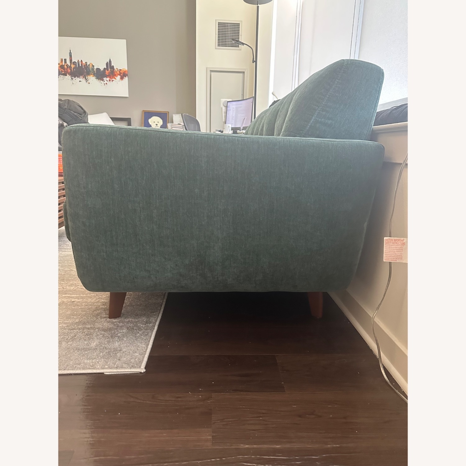 Living Spaces Allie 80" Jade Green Velvet Sofa - image-2
