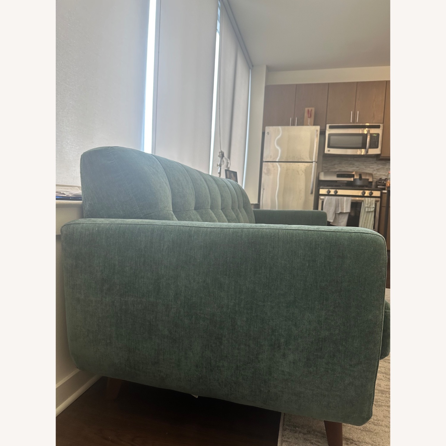 Living Spaces Allie 80" Jade Green Velvet Sofa - image-3