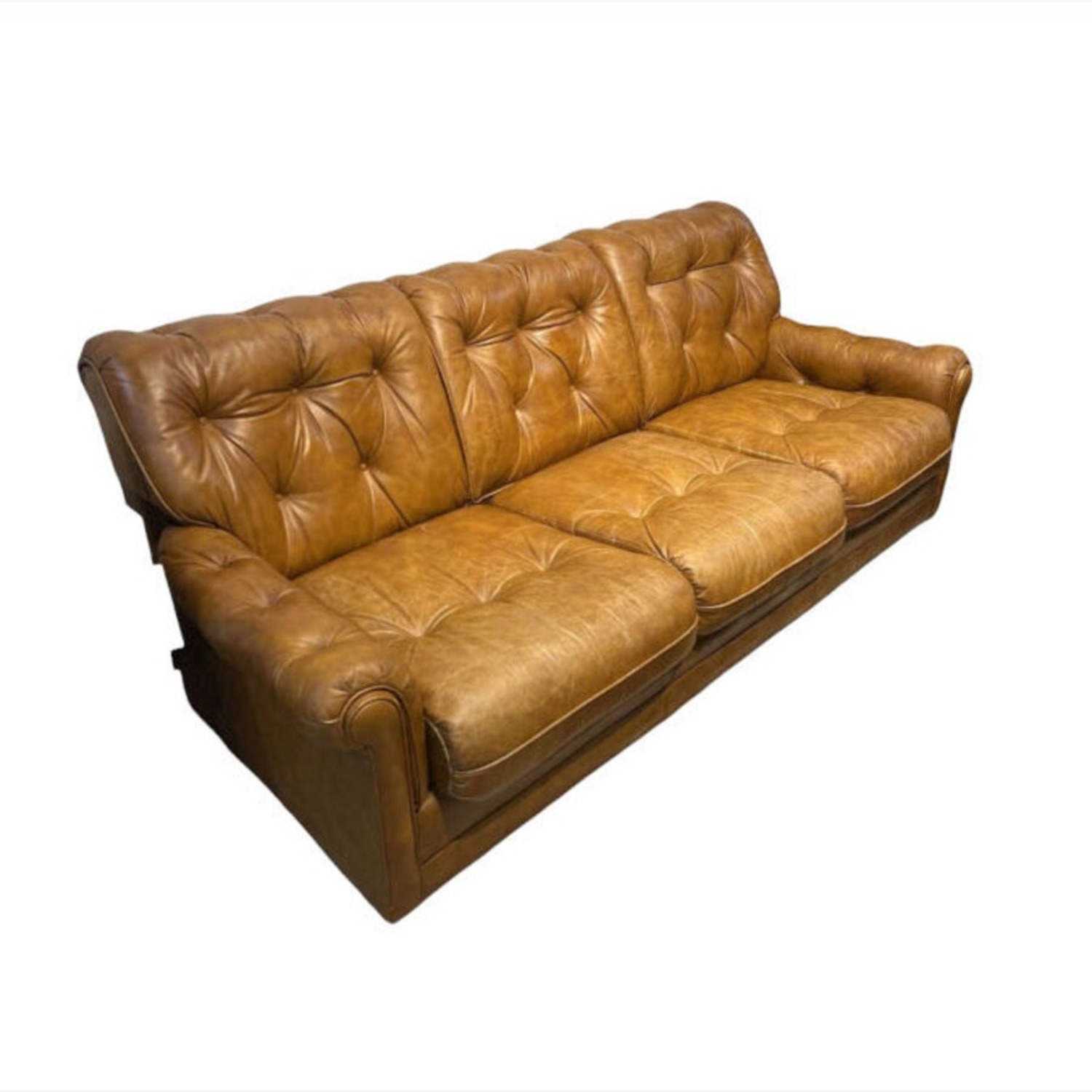 Brewster & Stroud Caramel Tufted Leather Sofa - image-1