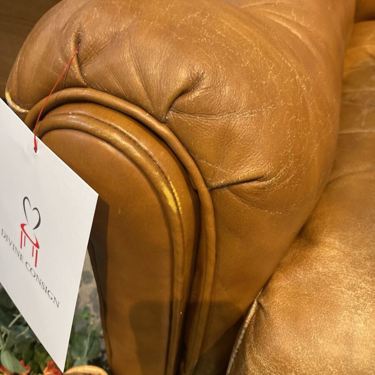 Brewster & Stroud Caramel Tufted Leather Sofa - image-6