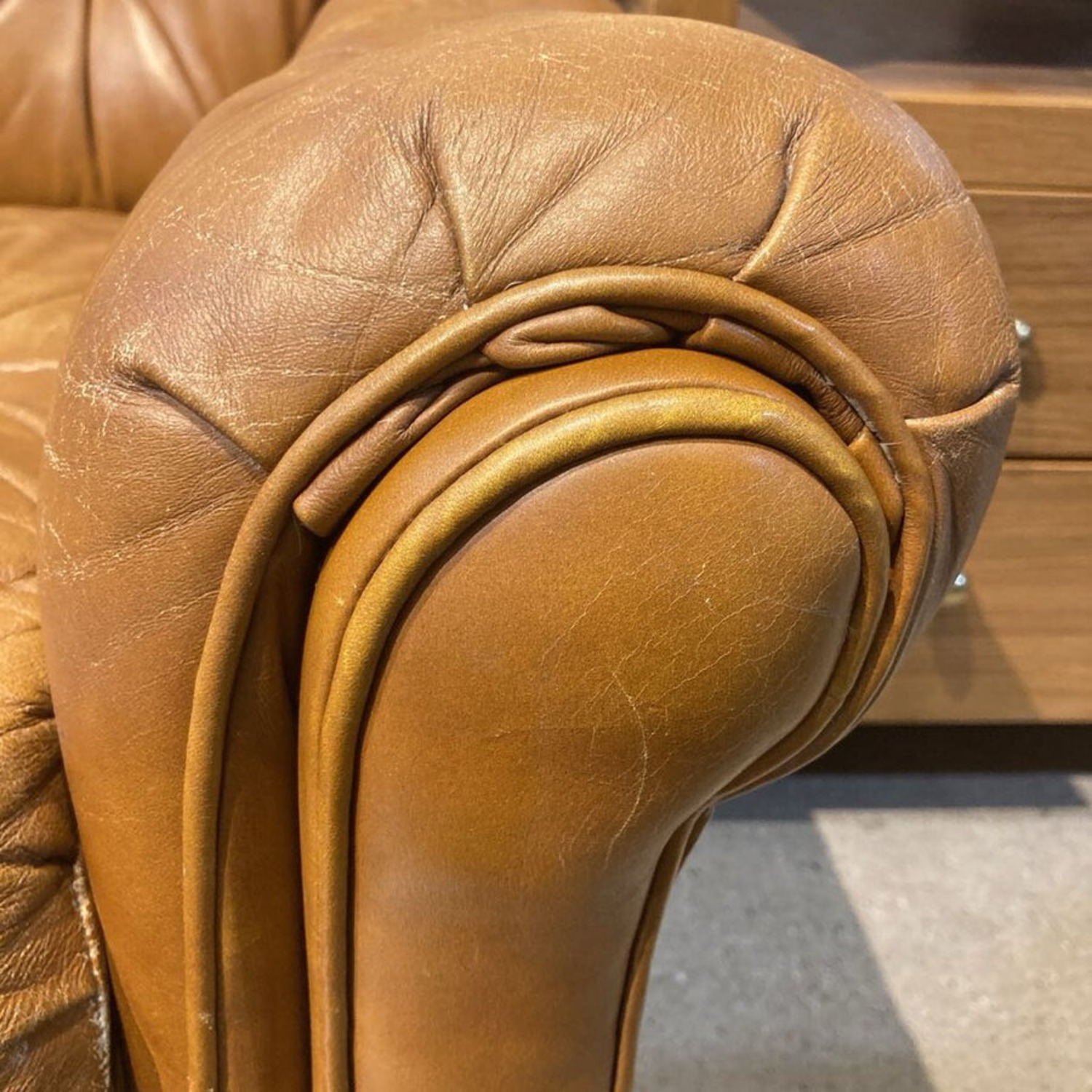 Brewster & Stroud Caramel Tufted Leather Sofa - image-8